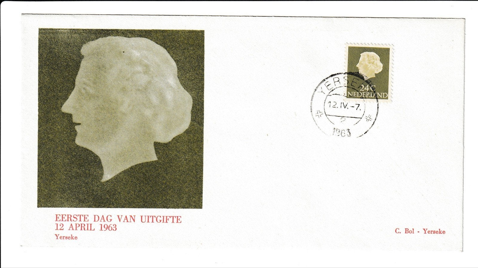 FDC 12 april 1963 C. Bol Yerseke onbeschreven, Ophalen of Verzenden, Onbeschreven, Nederland