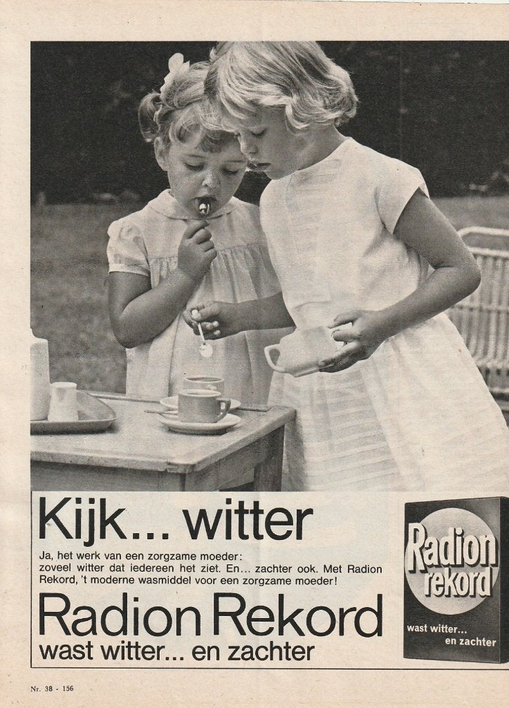 Retro reclame 1964 Radion wasmiddel meisjes mooie jurkjes, Verzamelen, Verzenden, Overige typen