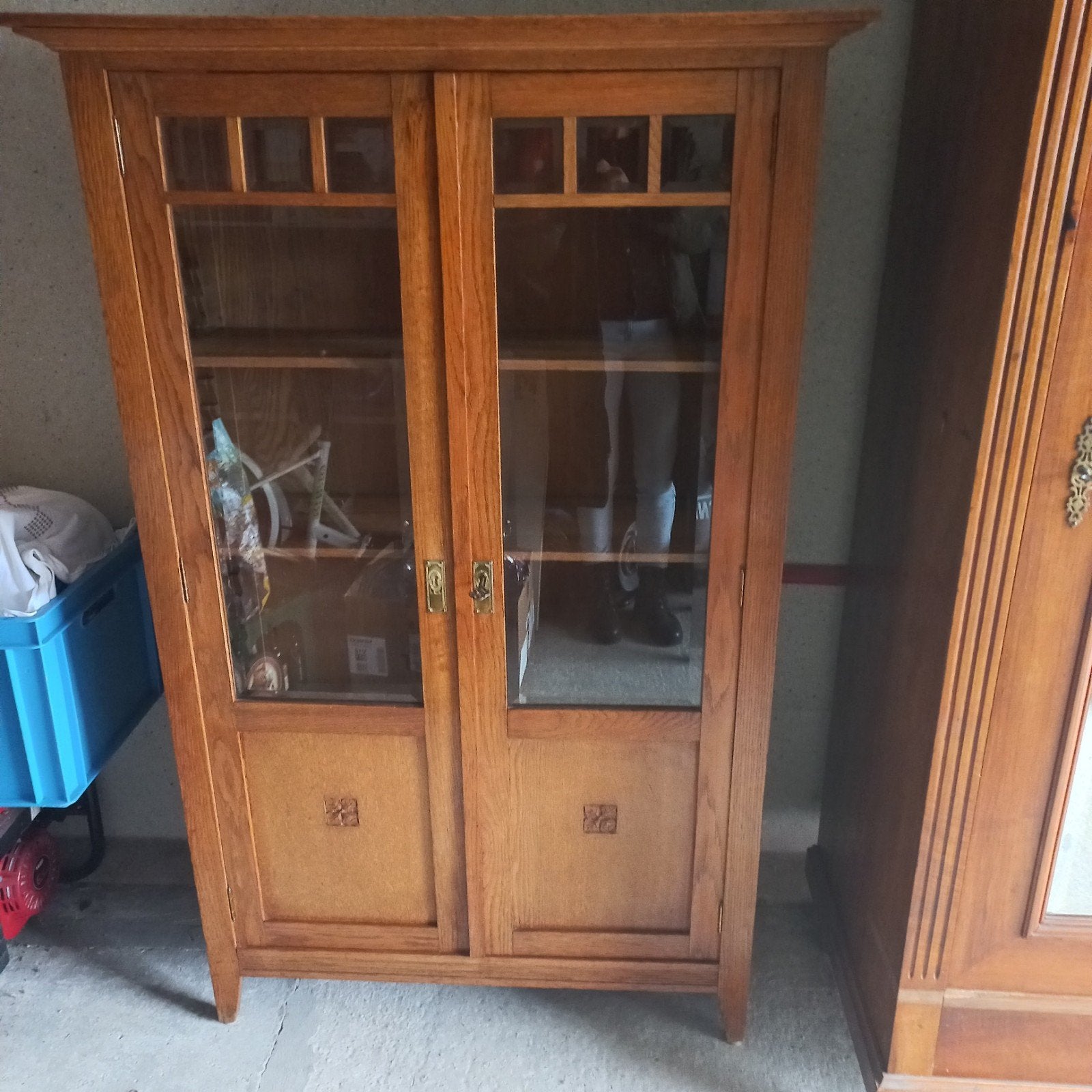 Antiek Art Deco eiken kast, boekenkast, vitrinekast, Ophalen
