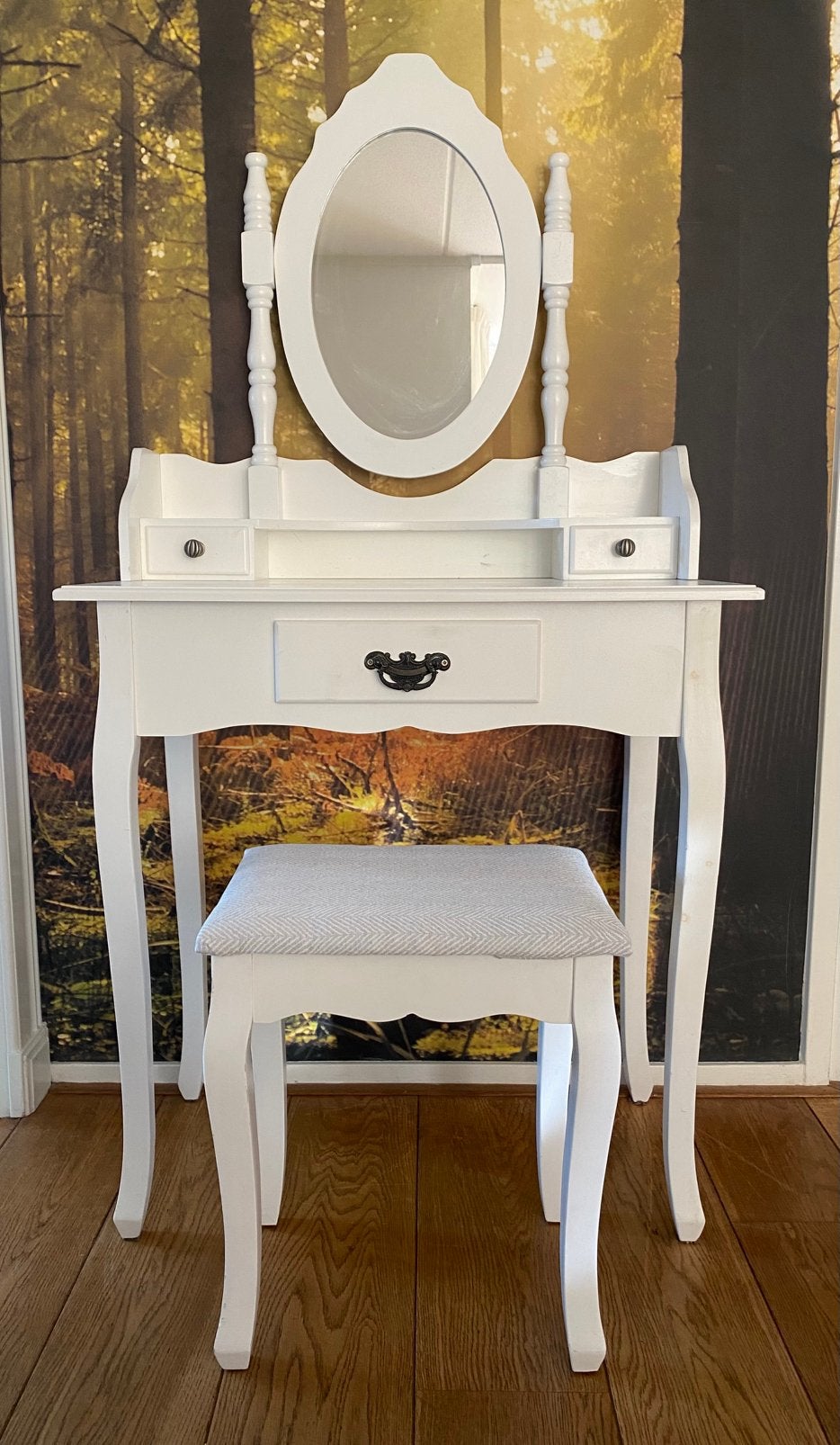 Sierlijke kaptafel met spiegel en krukje - wit, Huis en Inrichting, Tafels | Kaptafels, Ophalen, Gebruikt, 50 tot 100 cm, Minder dan 100 cm