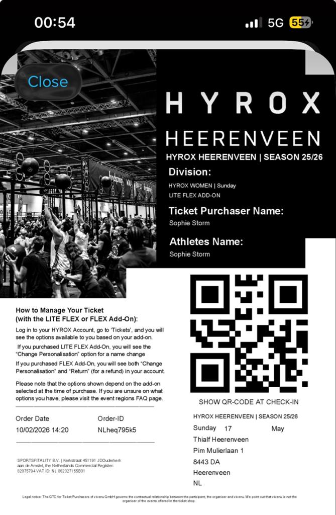 Ticket Hyrox Heerenveen Dames Zondag 17 mei, Eén persoon, Mei