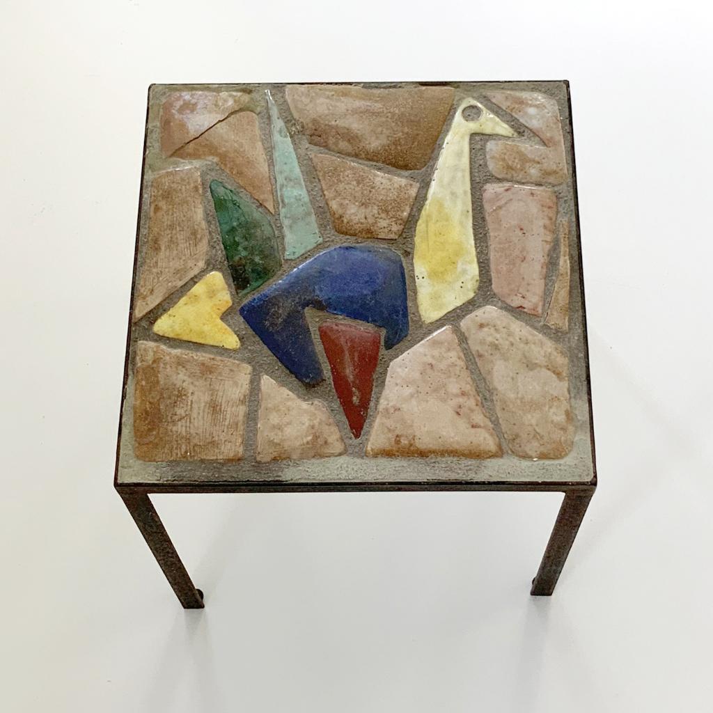vintage brutalist mozaïek TAFEL Roger Capron Mid Century, Minder dan 45 cm, Minder dan 55 cm, Gebruikt, Metaal of Aluminium