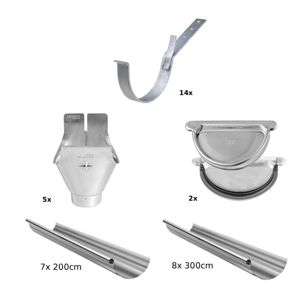 Grote partij verzinkt stalen mastgoten 153mm + toebehoren, Ophalen, Overige materialen, 2 tot 4 meter, Nieuw