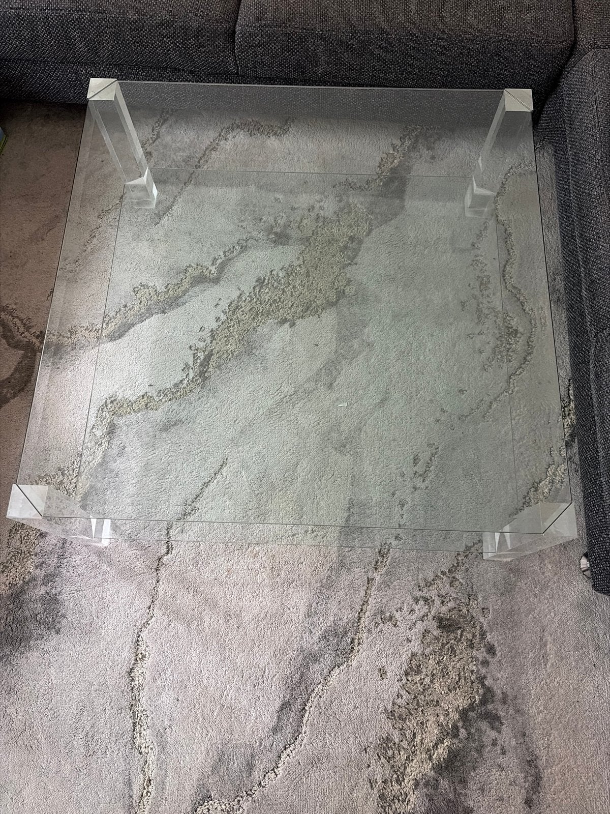 Glazen salontafel 1x1 meter, Huis en Inrichting, Tafels | Salontafels, Gebruikt, 100 tot 150 cm, Vierkant, Glas, Ophalen of Verzenden