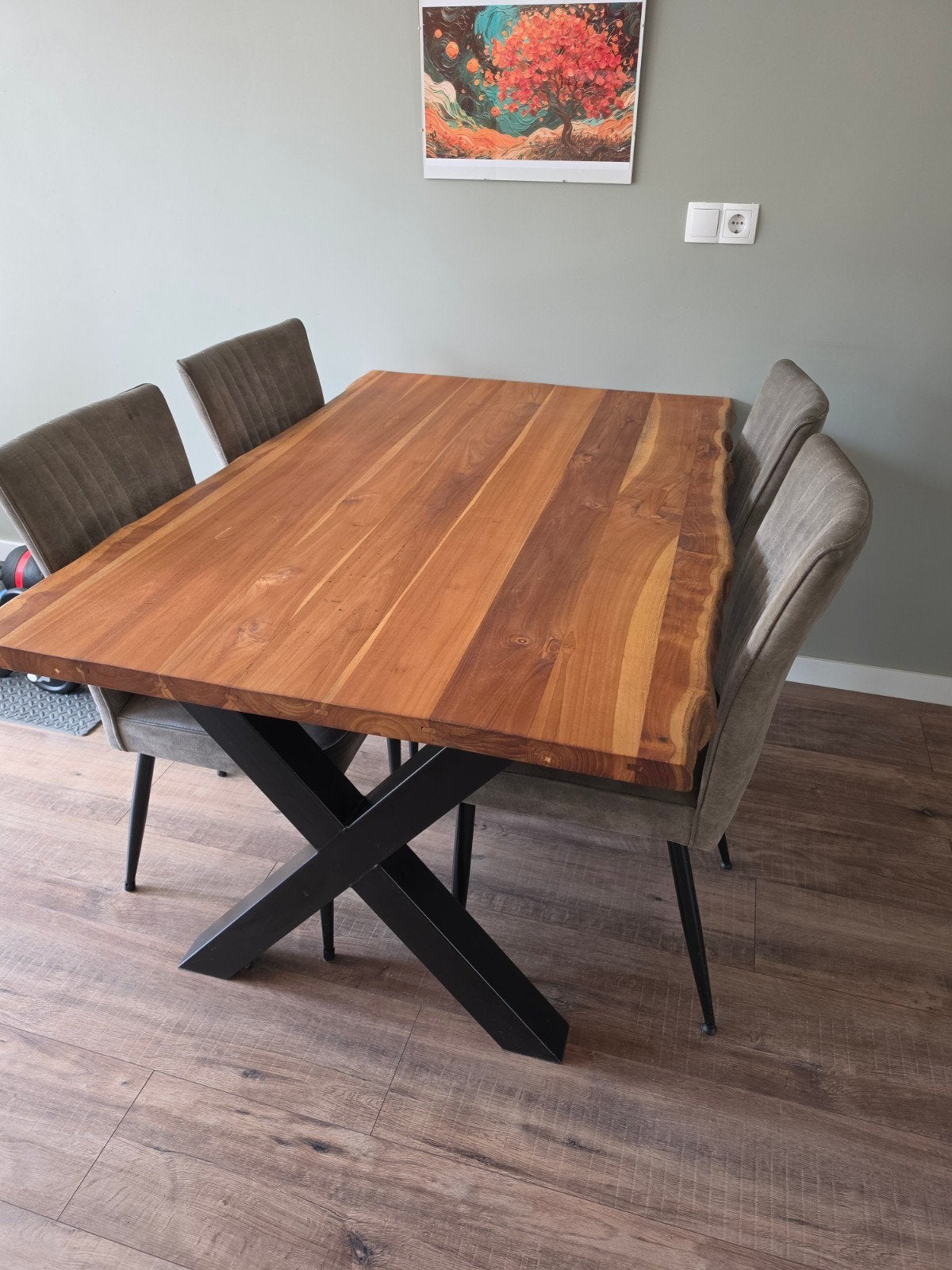 Exotische houten eettafel met 6 stoelen - 150x100cm, Ophalen, Gebruikt, 100 tot 150 cm, 50 tot 100 cm