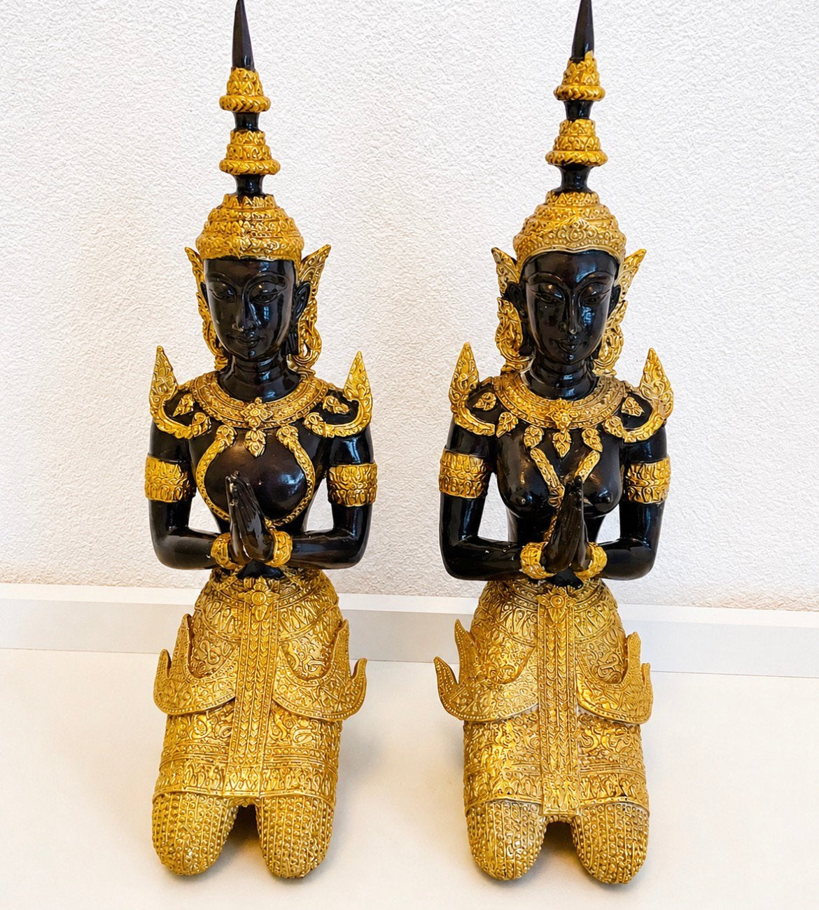 Thaise tempelwachters Devata paar man en vrouw hoogte 33 cm., Ophalen of Verzenden, 33 cm, Brons