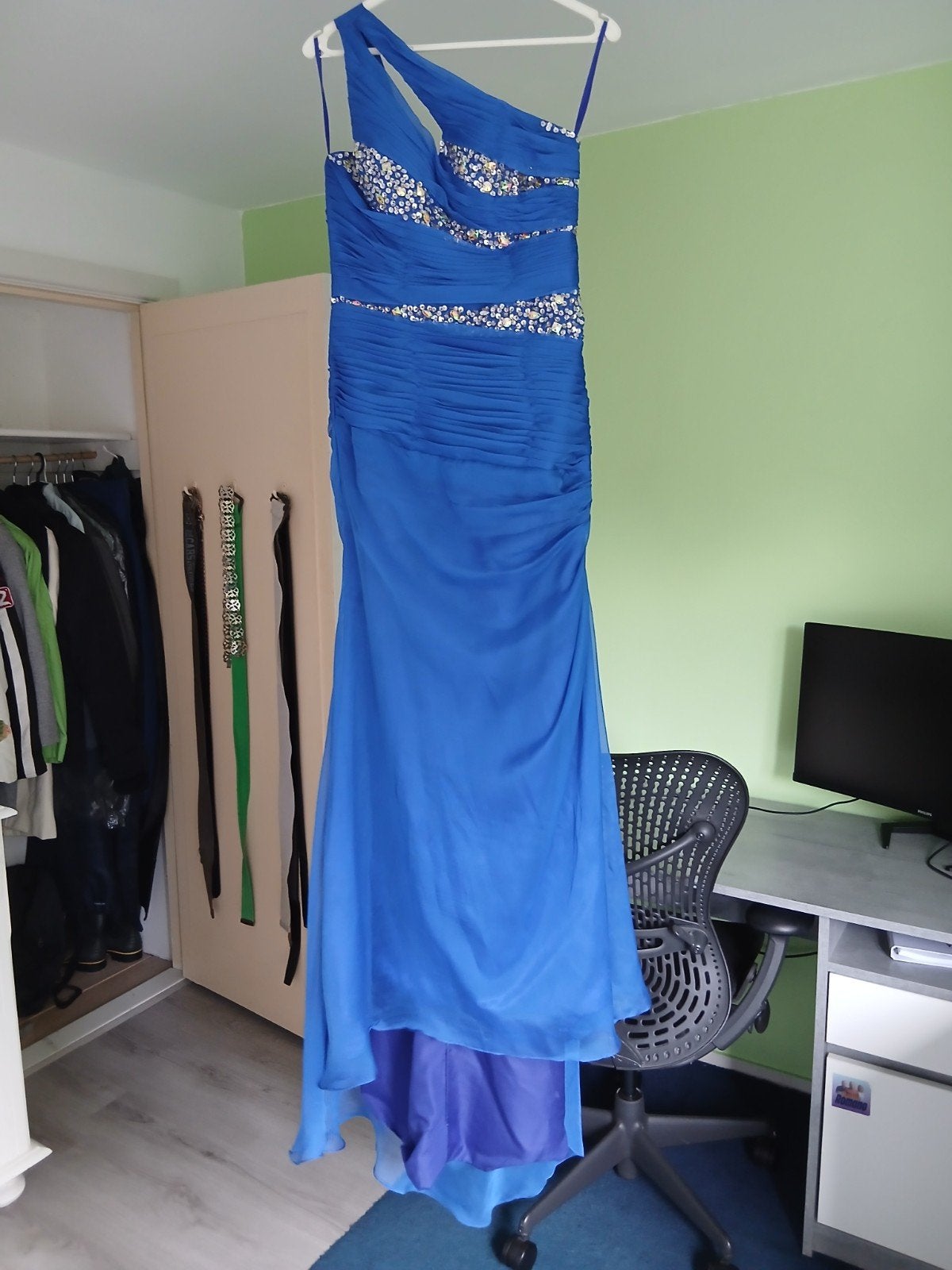 Galajurk / bruidsmeisjesjurk blauw, Galajurk, Blauw, Ophalen of Verzenden, Zo goed als nieuw