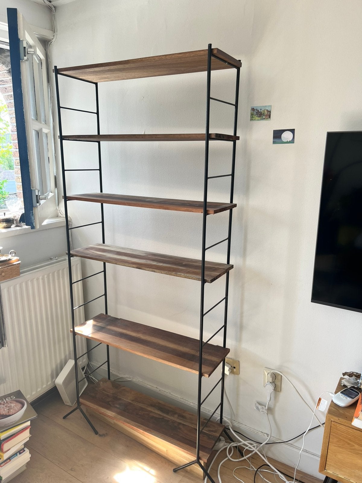 Boekenkast massief hardhout en staal, Ophalen, Gebruikt, 200 cm of meer, 50 tot 100 cm