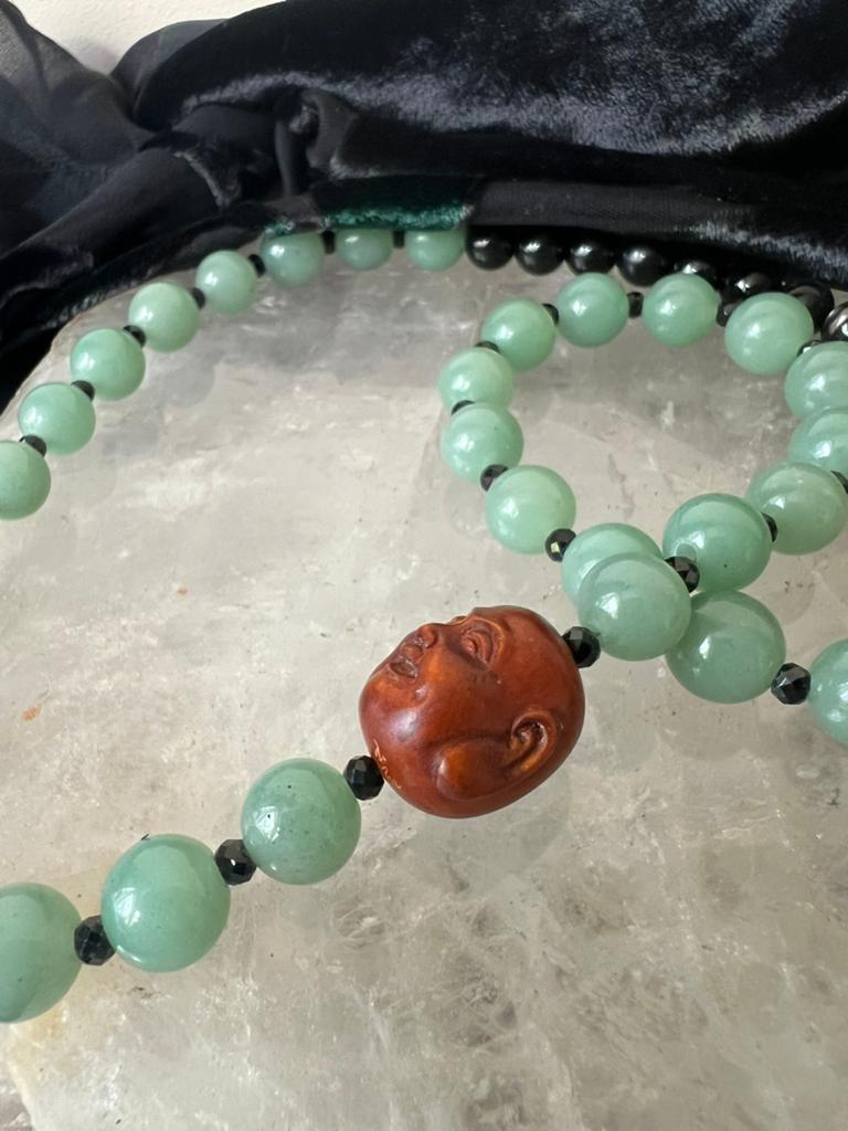 Aventurijn onyx ojime bead boeddha beschermt geluk uniek, Nieuw, Ophalen of Verzenden, Steen of Mineraal, Verstelbaar