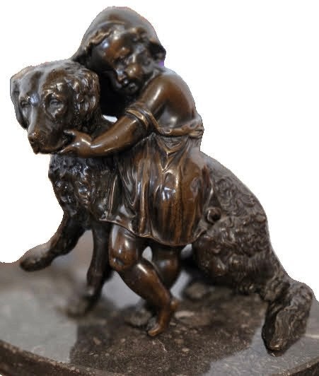 Bronzen beeld - Meisje met hond., Ophalen of Verzenden, Brons