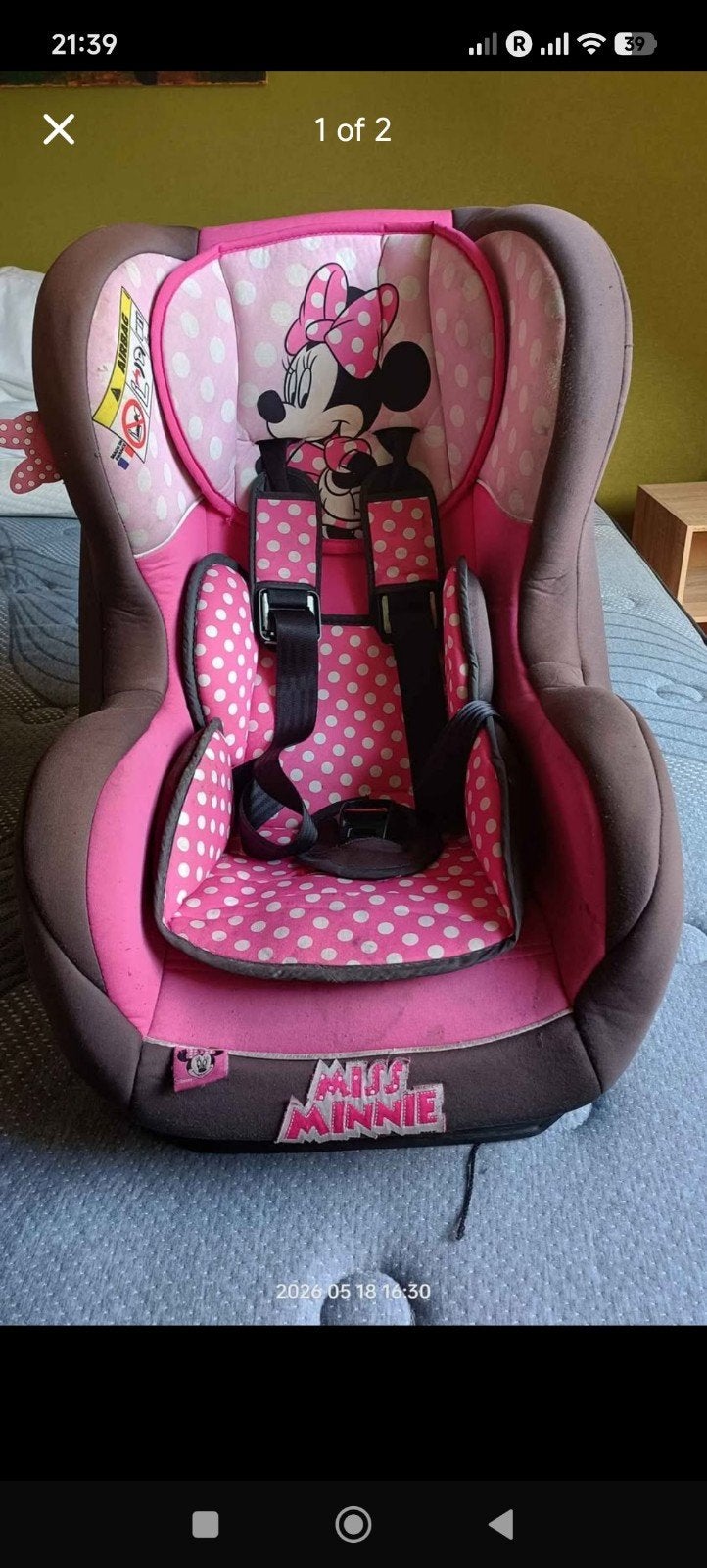 Disney Minnie Mouse Autostoel 1-4 jaar, tot 22kg, Ophalen, 0 t/m 13 kg, Overige merken, Autogordel