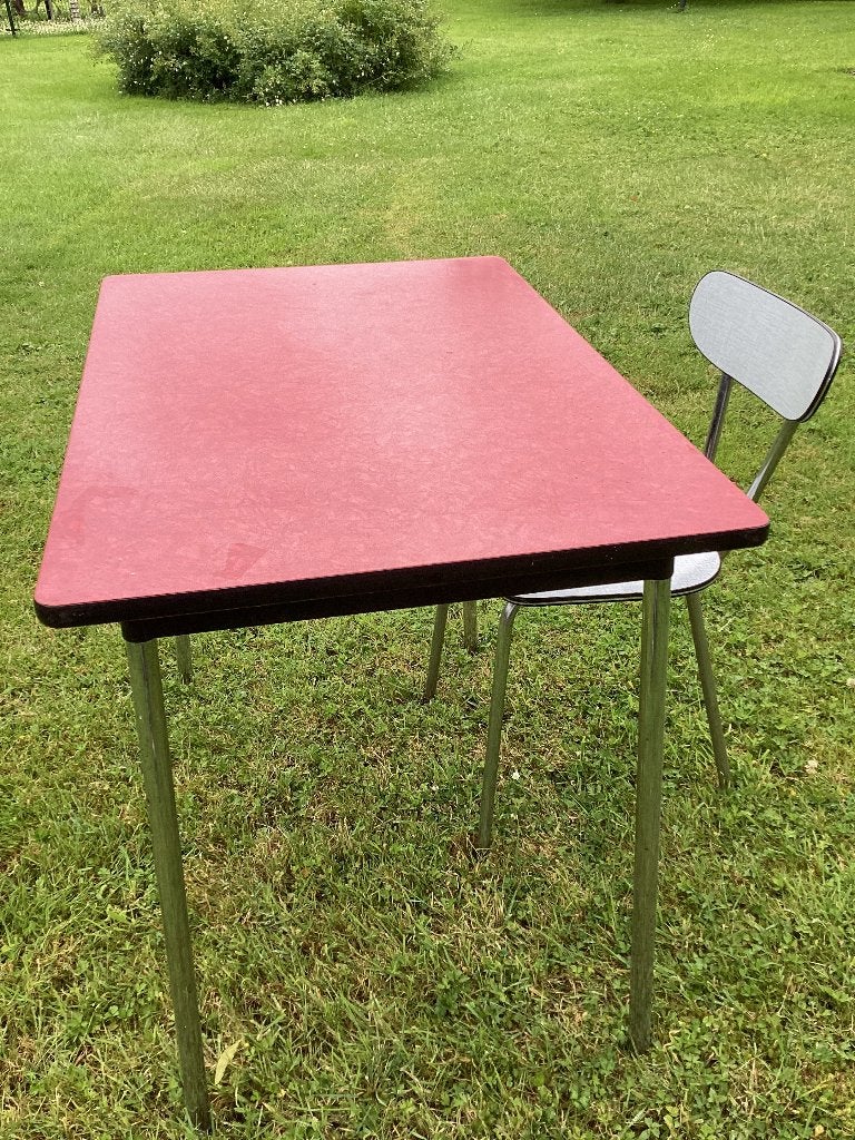 Vintage formica tafel en stoel, Ophalen, Gebruikt, 100 tot 150 cm, 50 tot 100 cm