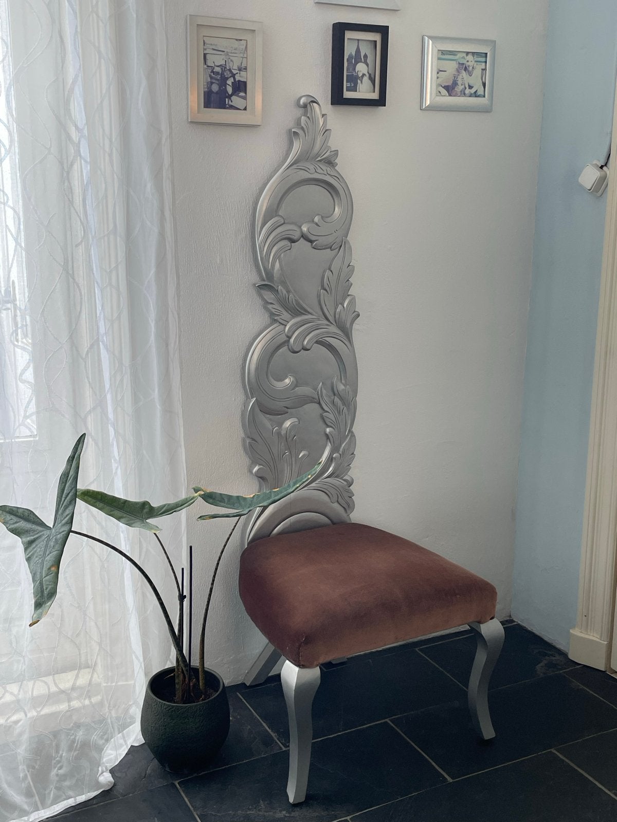 Decoratieve Shabby-Baroque Stoel - Cognac Velours, Ophalen, Gebruikt, Overige kleuren, Eén