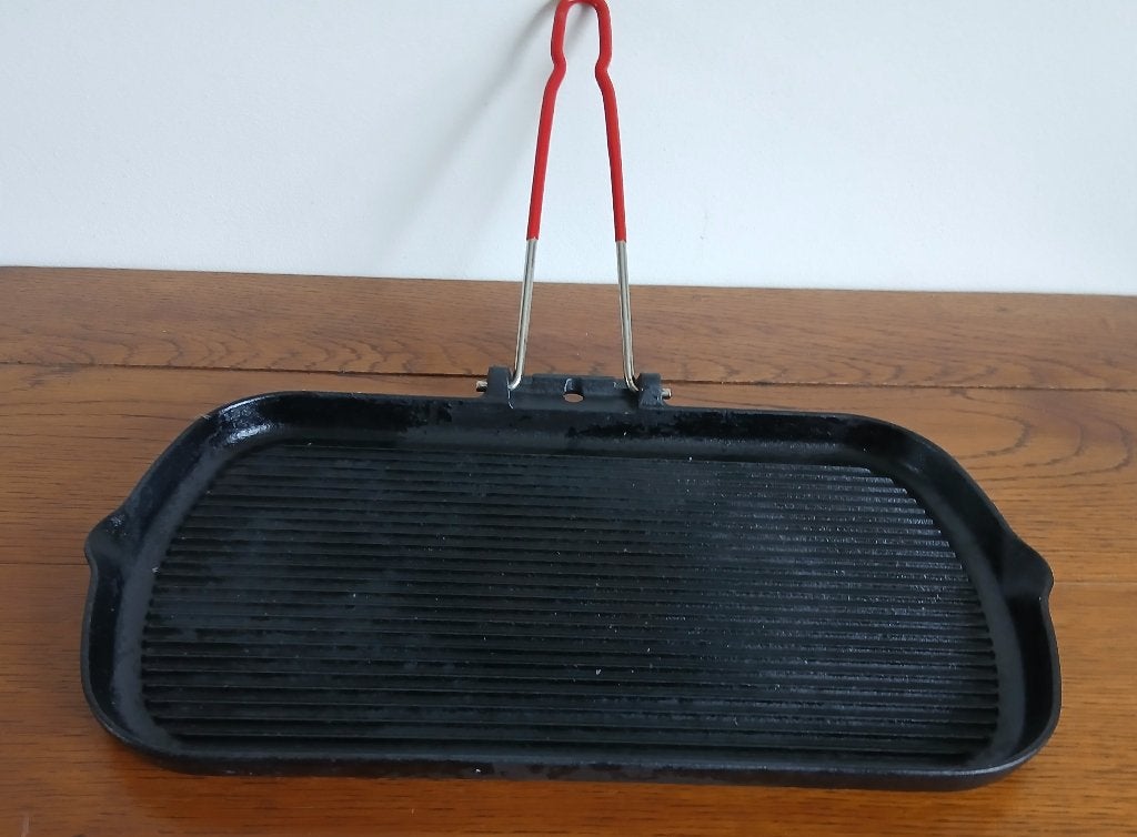 Gietijzeren grillplaat, made in France, rechthoekig, 38x23cm, Huis en Inrichting, Gebruikt, Gietijzer, Overige typen, Ophalen of Verzenden