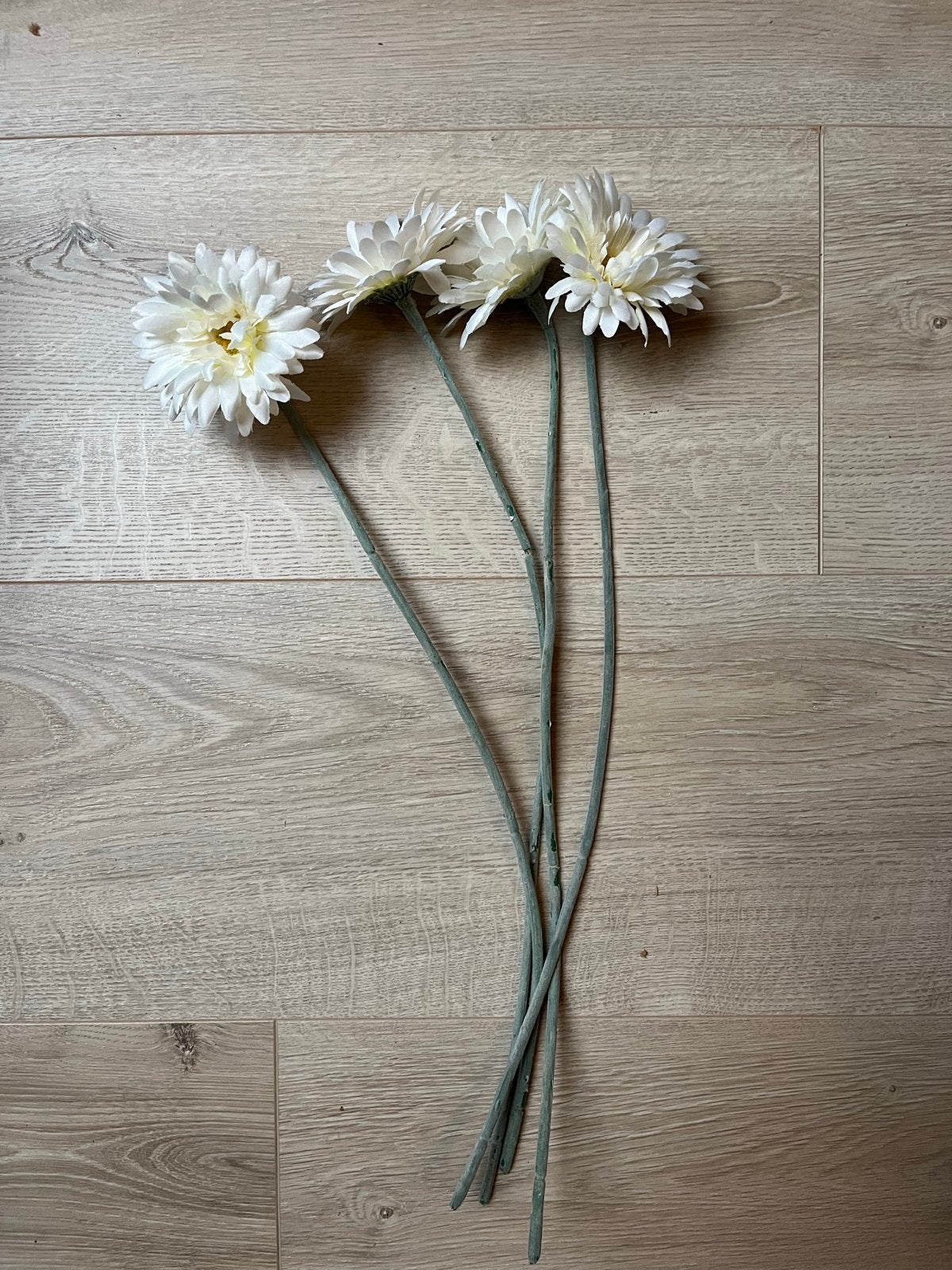 4 Witte Kunstbloemen - Gerbera Look, Binnen, Kunstbloem, Textiel, Ophalen of Verzenden