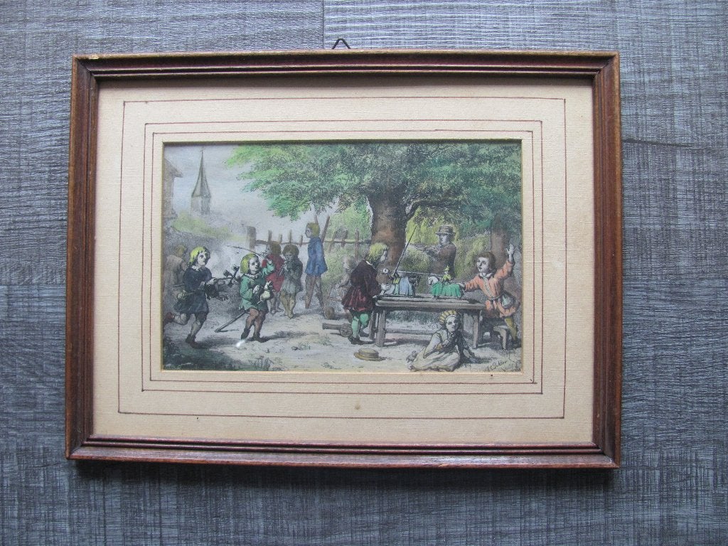 Antieke gravure - ingekleurd - H.A.C. Dekker (1836-1905), Dagelijks leven, 1800 - 1899, Origineel, Ophalen of Verzenden
