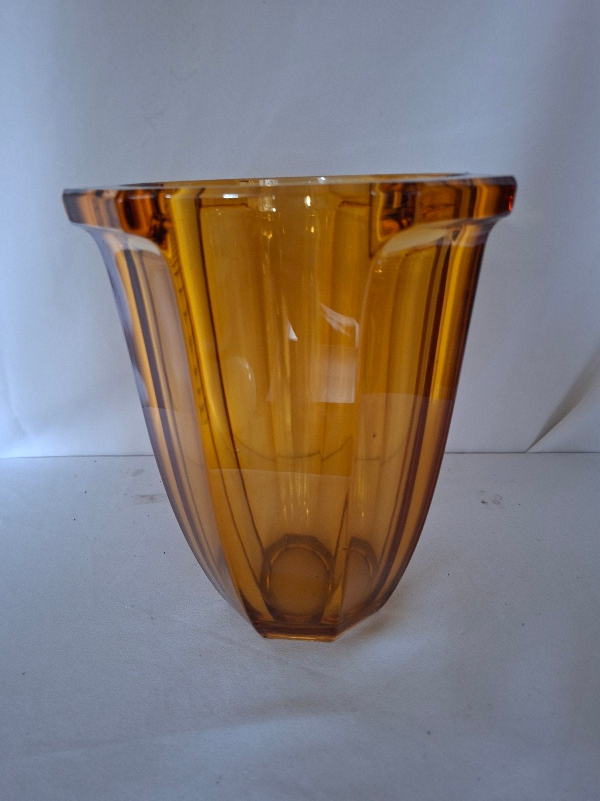 Vintage Amberkleurige Glazen Vaas - 21,5 cm Hoog, Ophalen of Verzenden