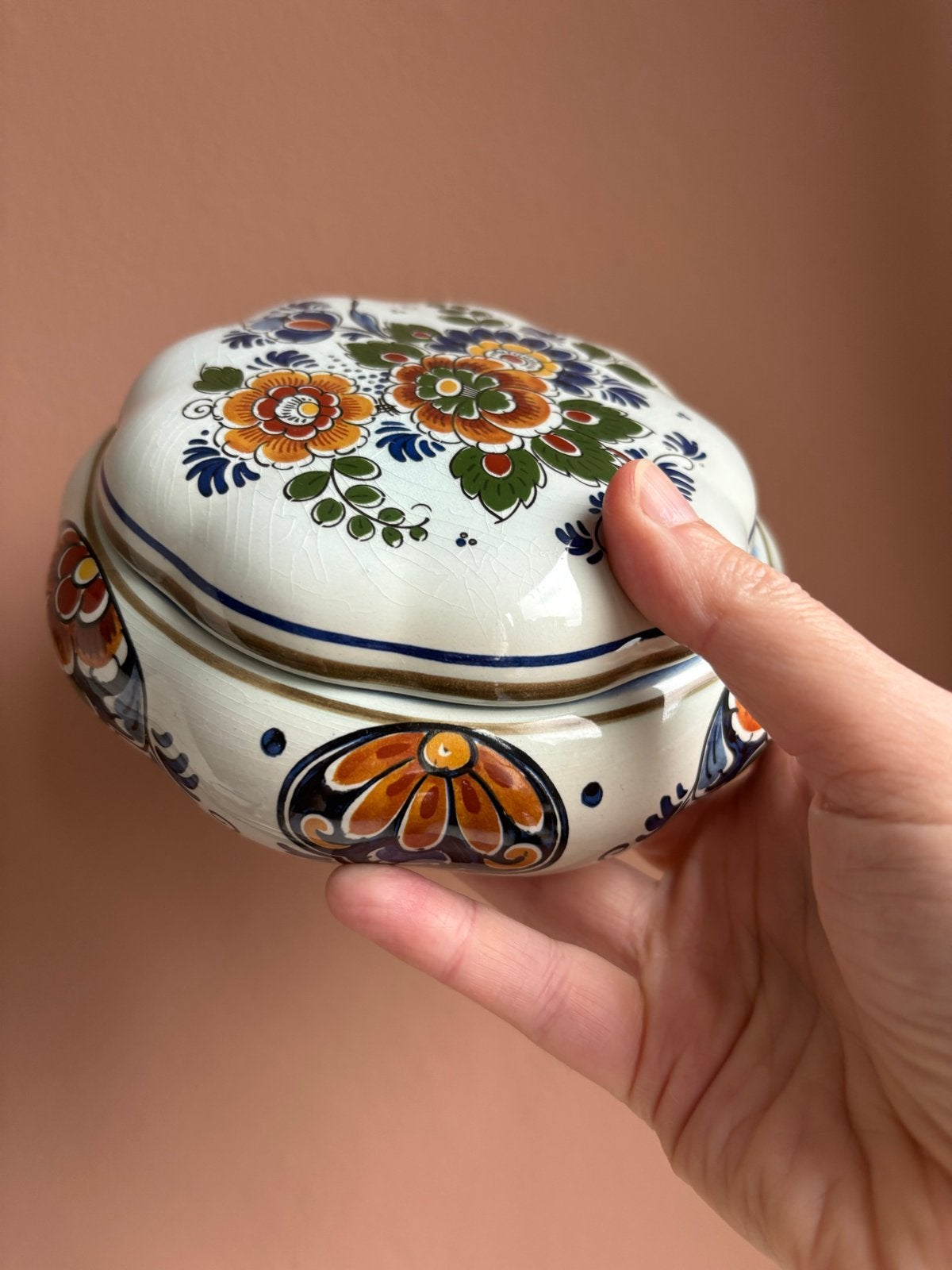 Vintage Delfts Polychroom Handwerk Sieradendoosje, Antiek en Kunst, Antiek | Keramiek en Aardewerk, Ophalen of Verzenden