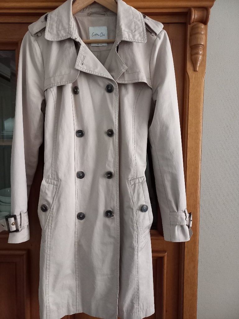 Trenchcoat cotton club, Ophalen, Beige, Gedragen, Maat 34 (XS) of kleiner
