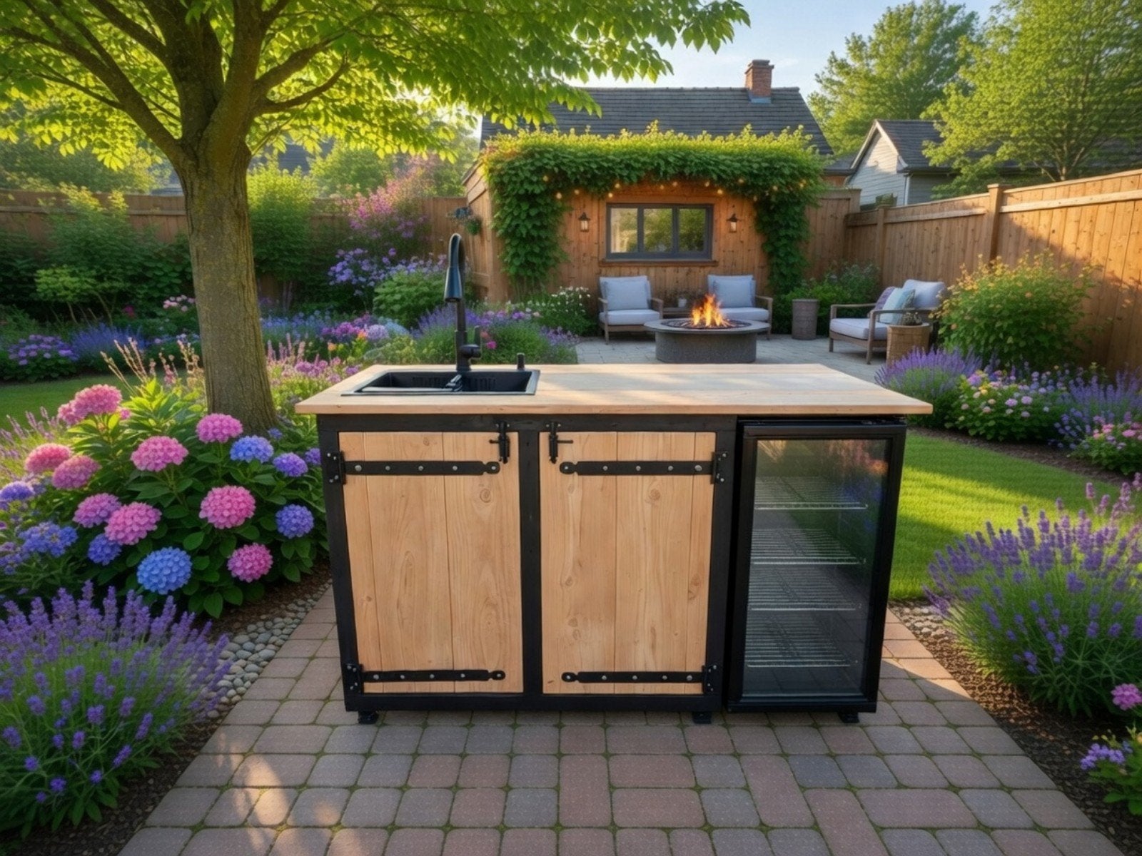 Nieuwe buitenkeuken met spoelbak en koelkast!!, Ophalen, Nieuw, Houtskool