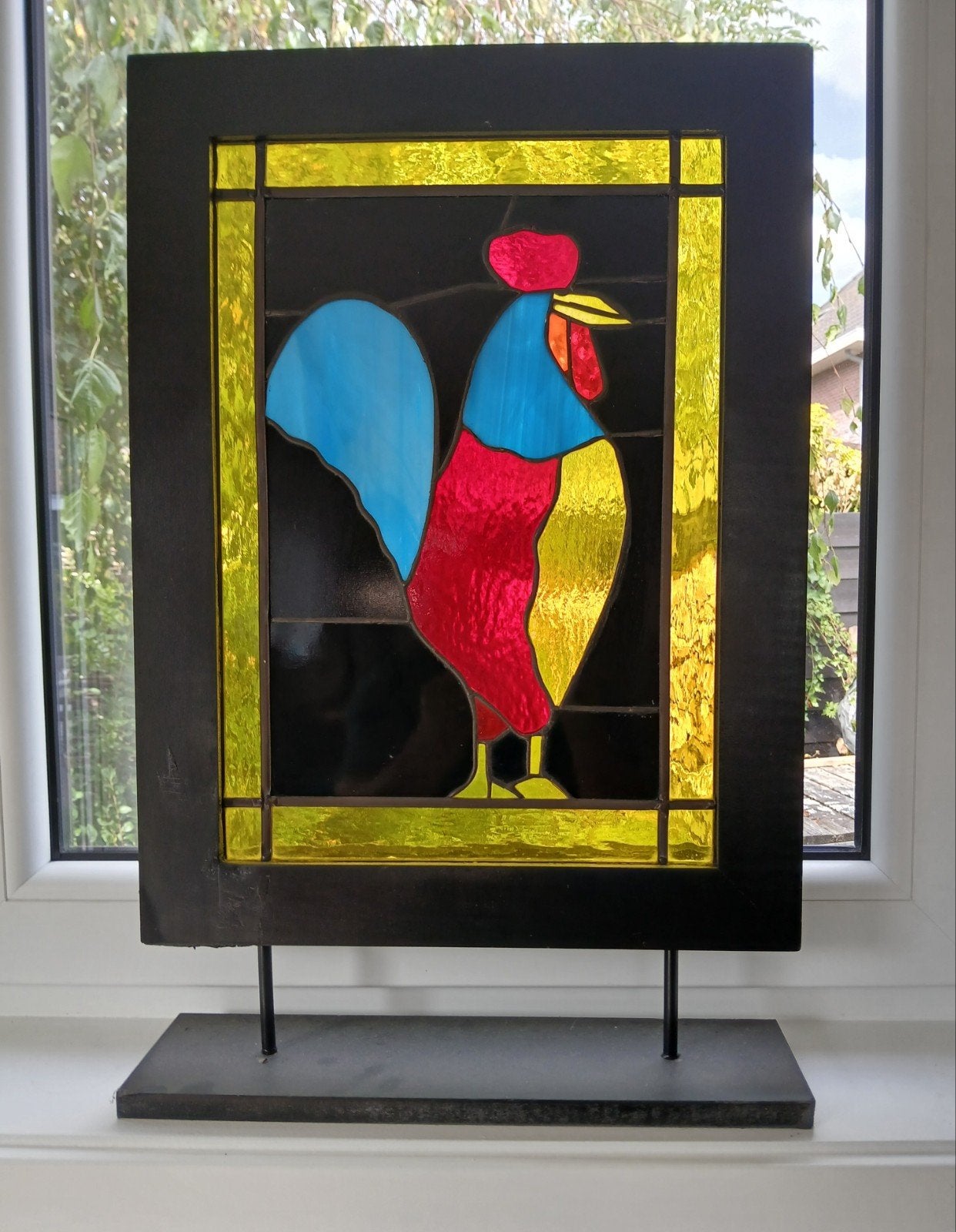 Glas-in-lood haan op standaard - Kleurrijk kunstwerk, Ophalen of Verzenden, Wanddecoratie, 20 - 50 cm, Op sokkel
