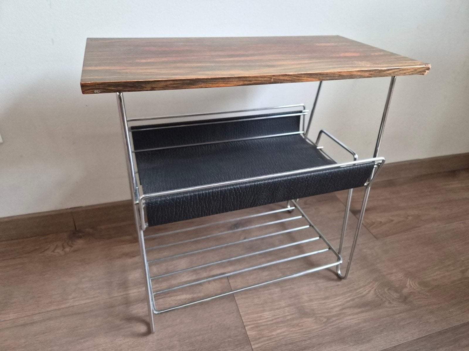 Vintage lectuurtafel met hout en metaal, Gebruikt, Vintage, Mid-century, 55 tot 75 cm, Rechthoekig