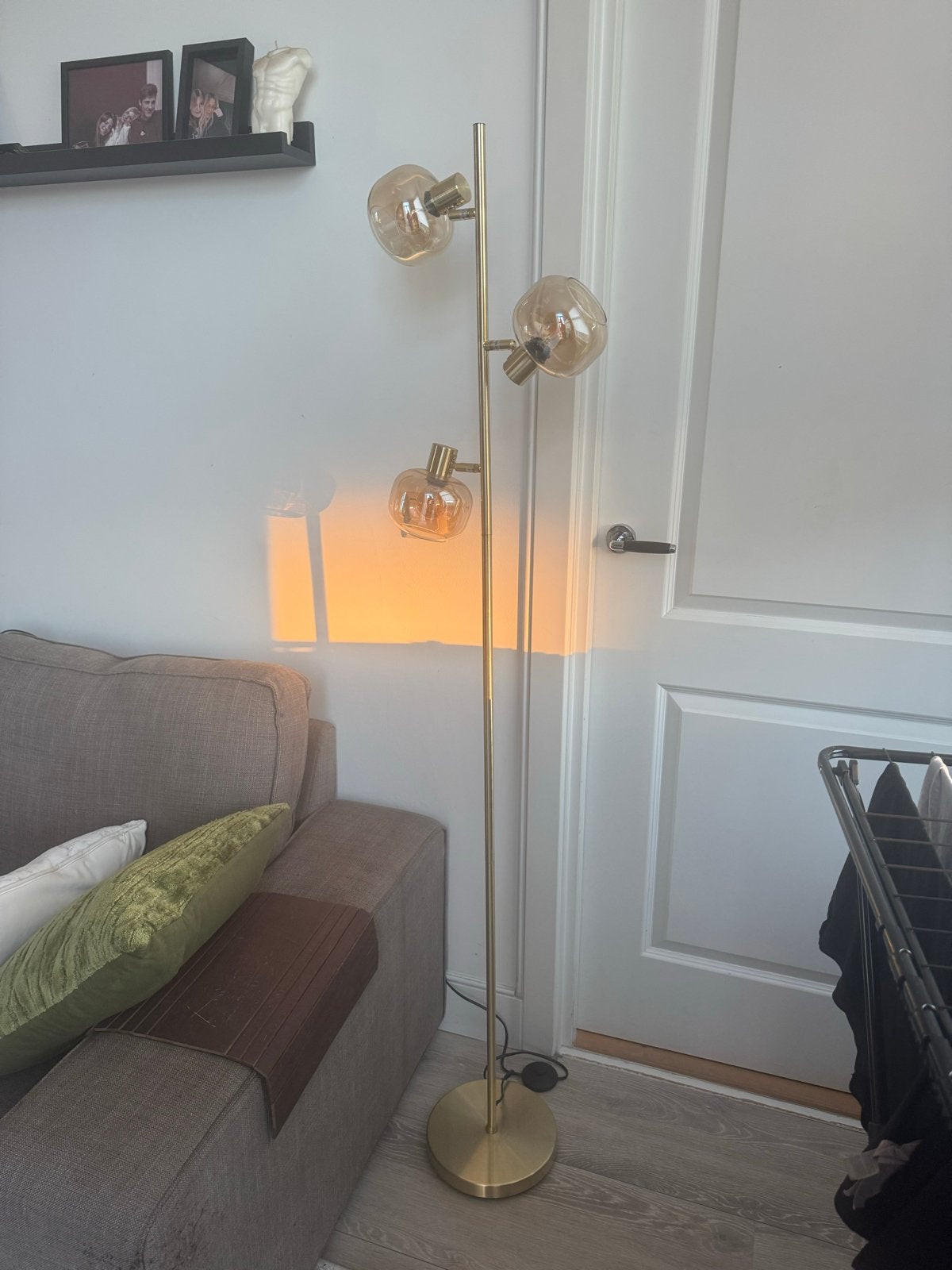 Gouden bol lamp - Staande lamp met 3 bollen, E14 (klein), Ophalen of Verzenden, Zo goed als nieuw, Metaal