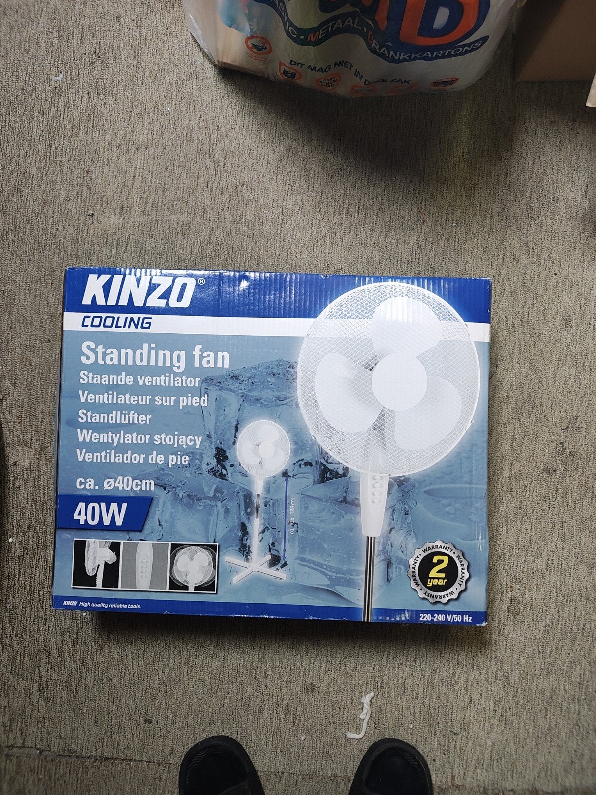 KINZO Staande Ventilator - 40W, Ø40cm, Witgoed en Apparatuur, Ophalen, Nieuw, Statiefventilator