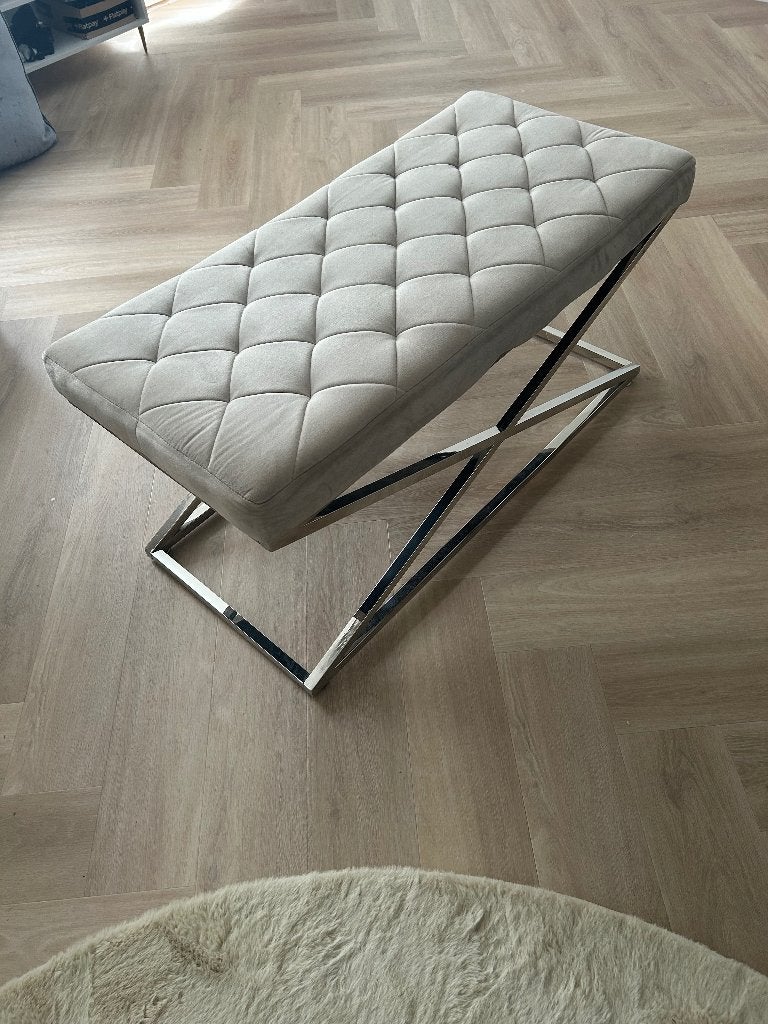 Hocker / bankje beige velvet fluweel, Ophalen, Gebruikt, Rechthoekig