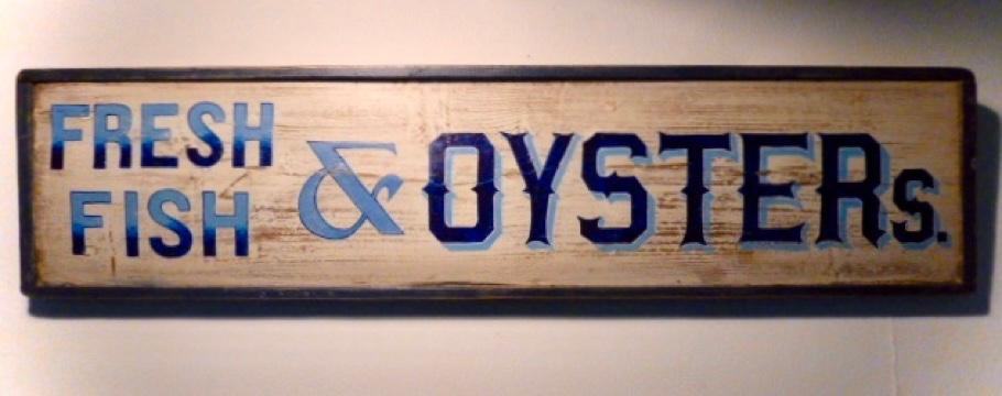 Handgeschilderd Fresh Fish & Oysters bord / vis winkel, Reclamebord, Nieuw, Ophalen of Verzenden, B6