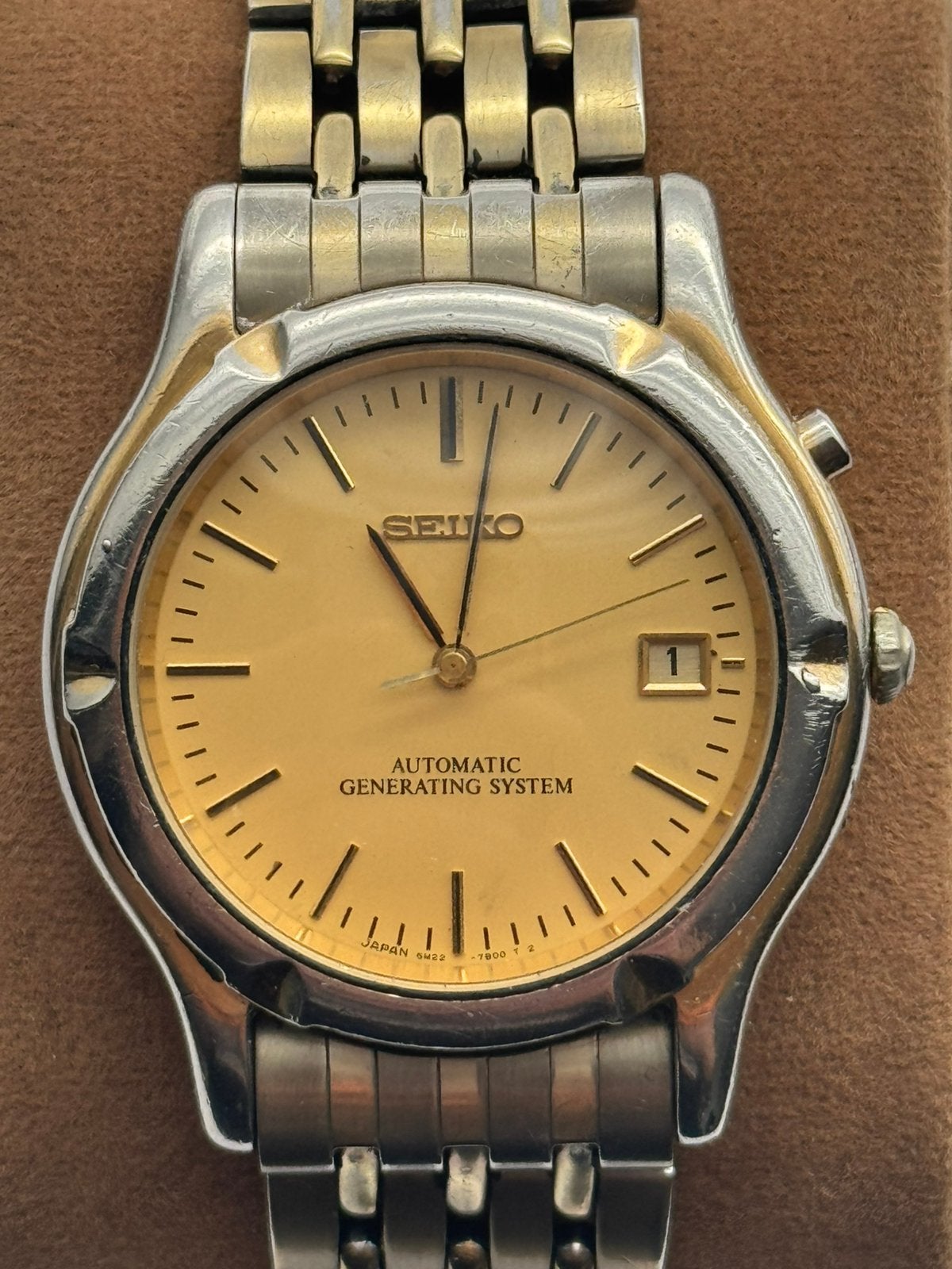Seiko AGS 5M22-7A00 – Nieuwe Accu/Capacitor – Datum, Ophalen of Verzenden, Staal, Seiko, 1960 of later
