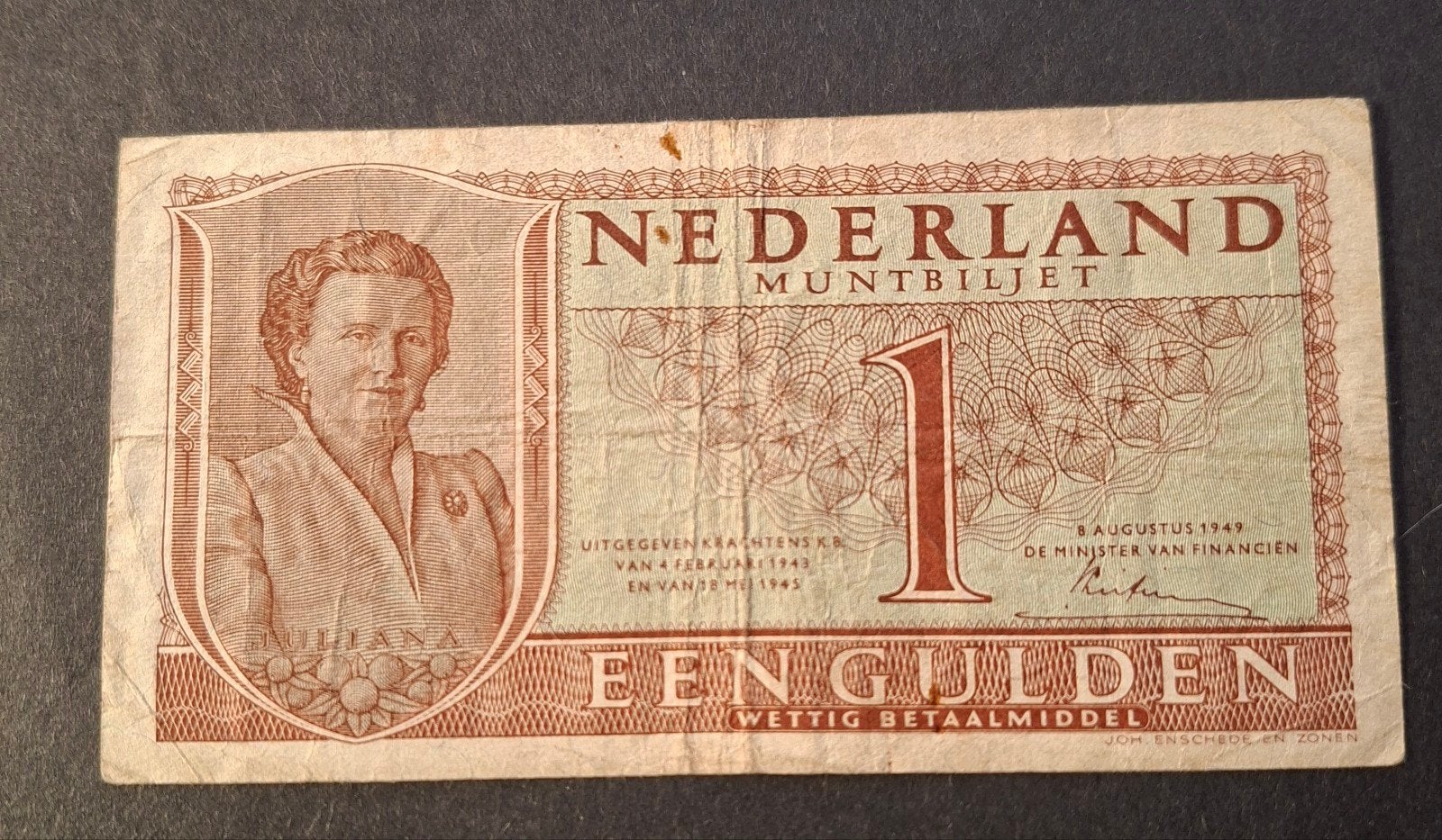 Nederlands Muntbiljet 1 Gulden 1949 Koningin Juliana, Ophalen of Verzenden