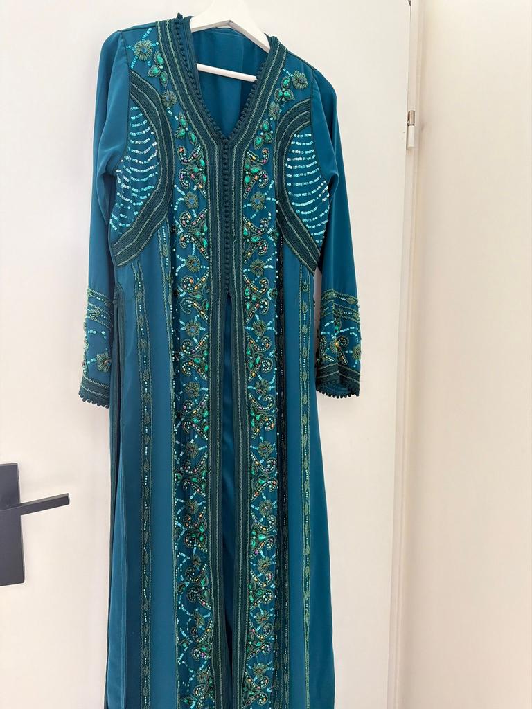 Prachtige Kaftan met Gedetailleerd Borduurwerk, Maat 38/40 (M), Overige typen, Blauw, Ophalen of Verzenden