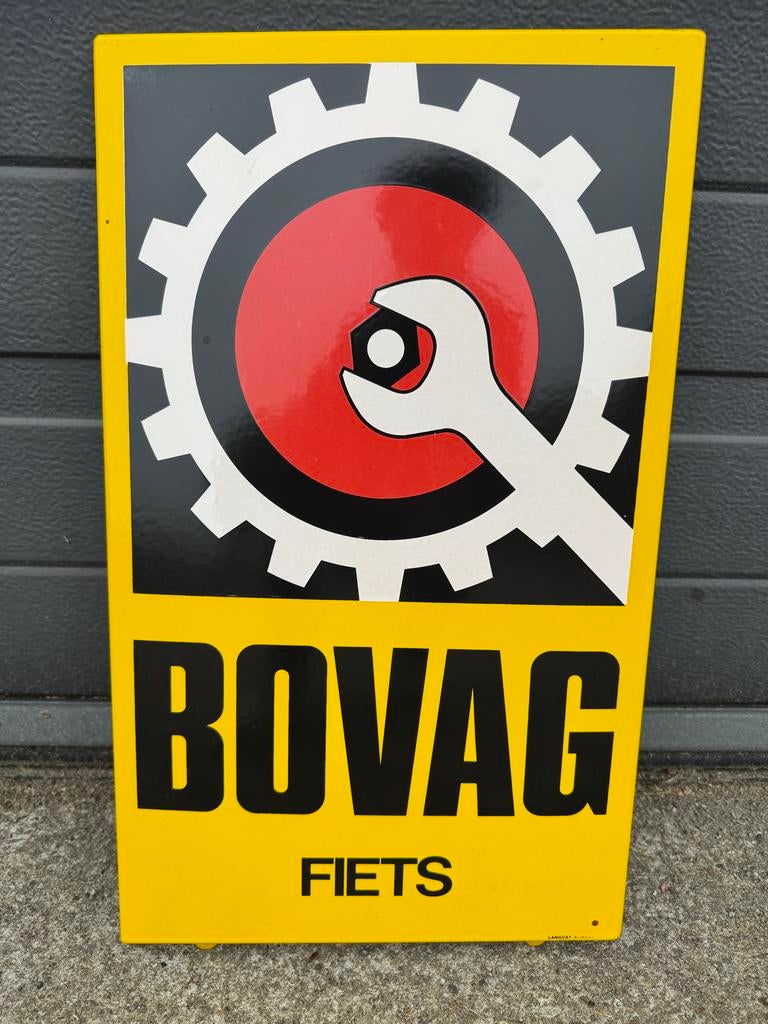 Bovag Fiets Emaille Reclamebord Langcat Almere, Ophalen of Verzenden, Reclamebord