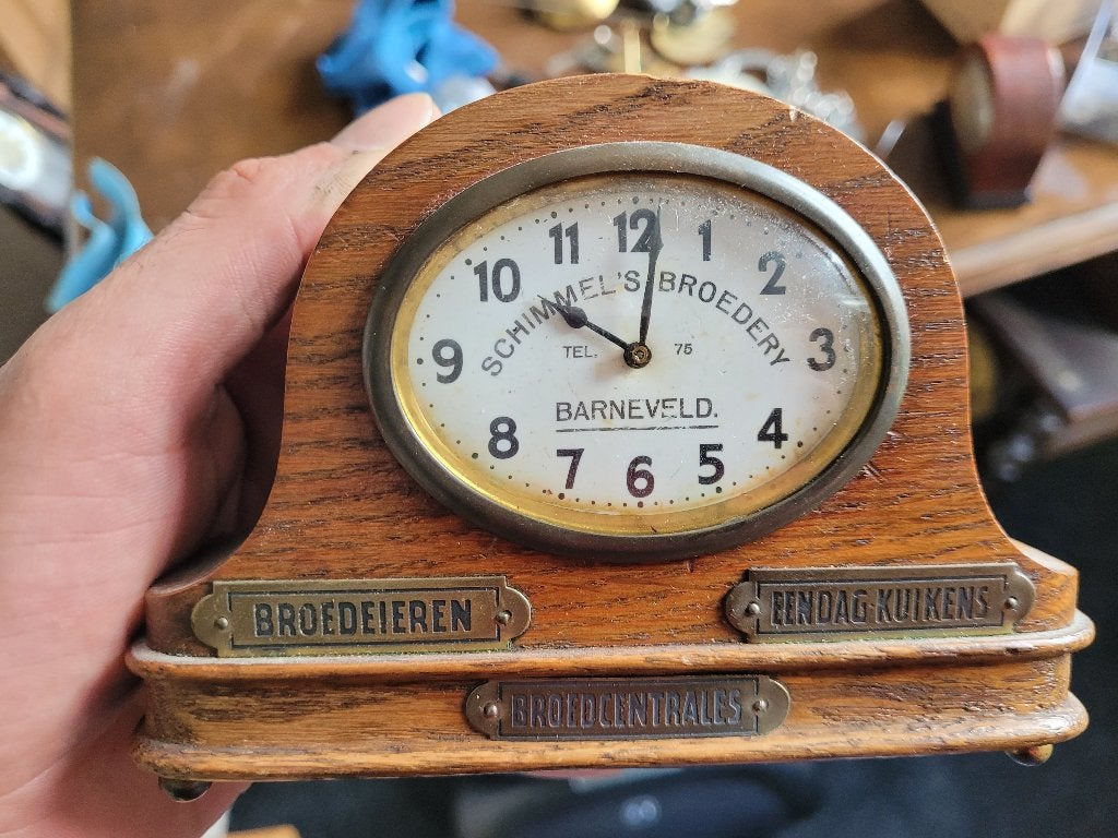 antieke houten tafelklok/schouwklok, Ophalen
