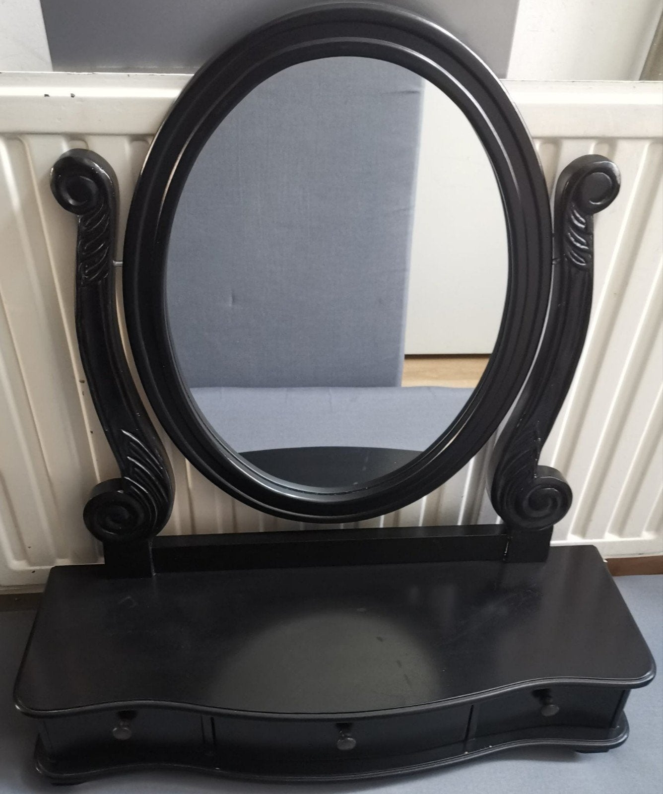 Zwarte kaptafel met spiegel en lades, Gebruikt, 100 tot 150 cm, Ophalen of Verzenden, 75 tot 100 cm