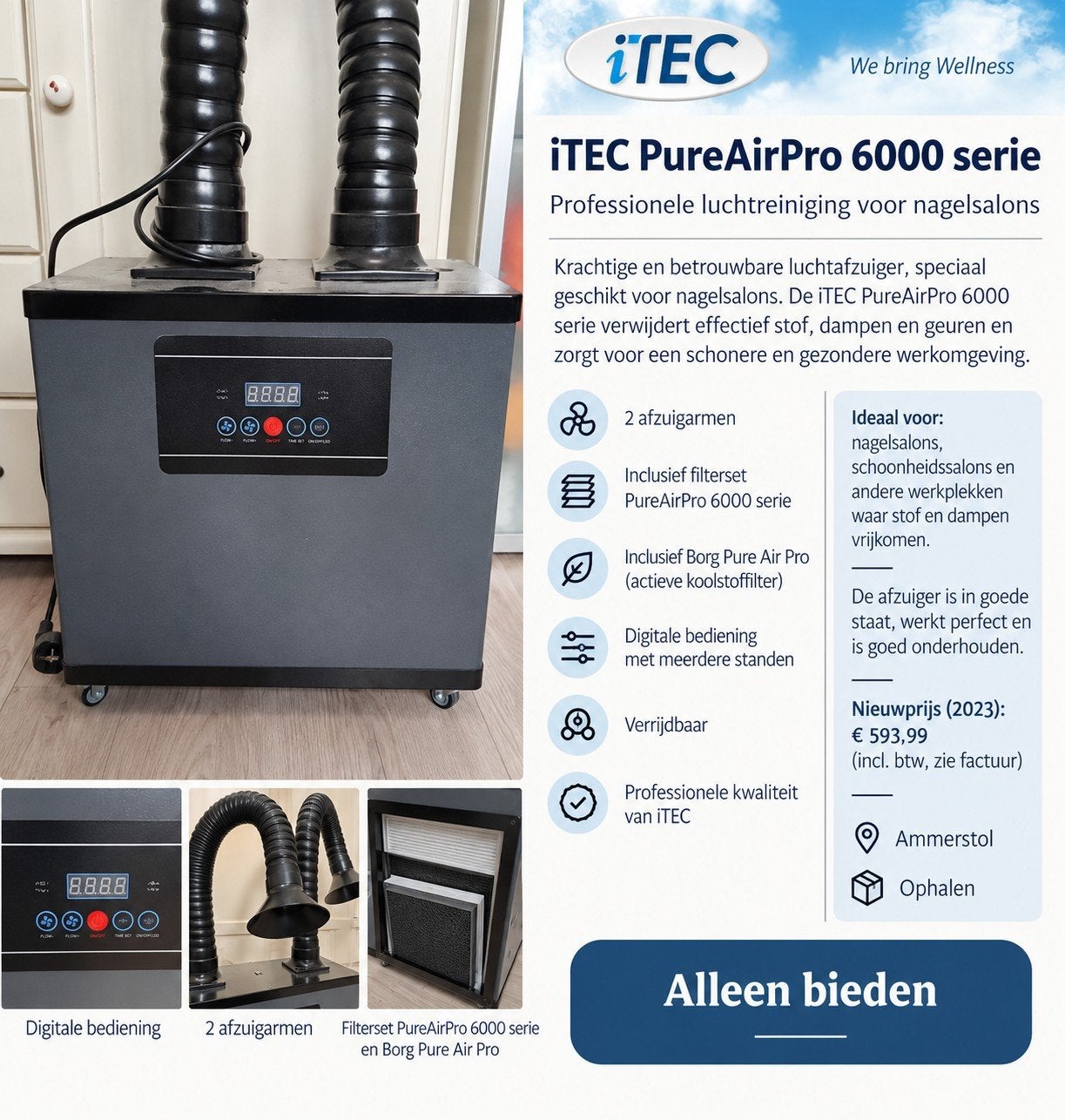 iTEC PureAirPro 6000 serie luchtreiniger nagelsalon