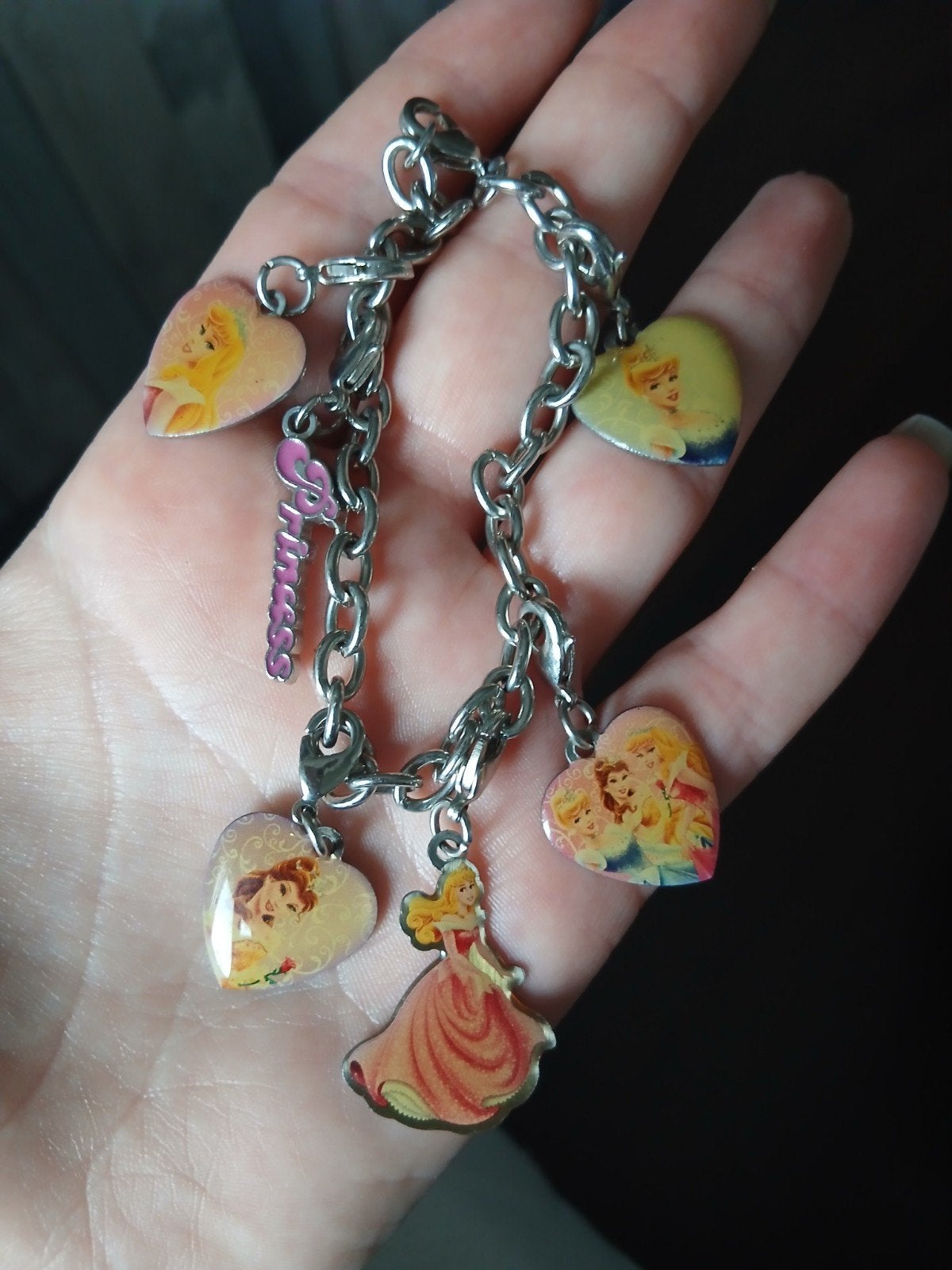 Vintage Disney Prinsessen Armband met Bedels, Sieraden, Tassen en Uiterlijk, Armbanden, Ophalen, Staal, Zo goed als nieuw, Met bedels of kralen