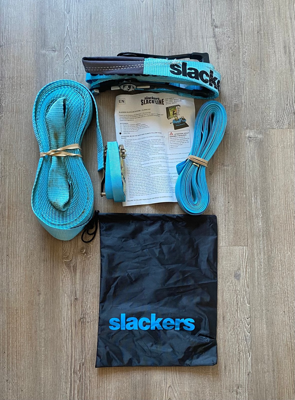 Slackers Slackline Classic set blauw, Sport en Fitness, Klimsport, Ophalen of Verzenden, Zo goed als nieuw, Klimsport-accessoire