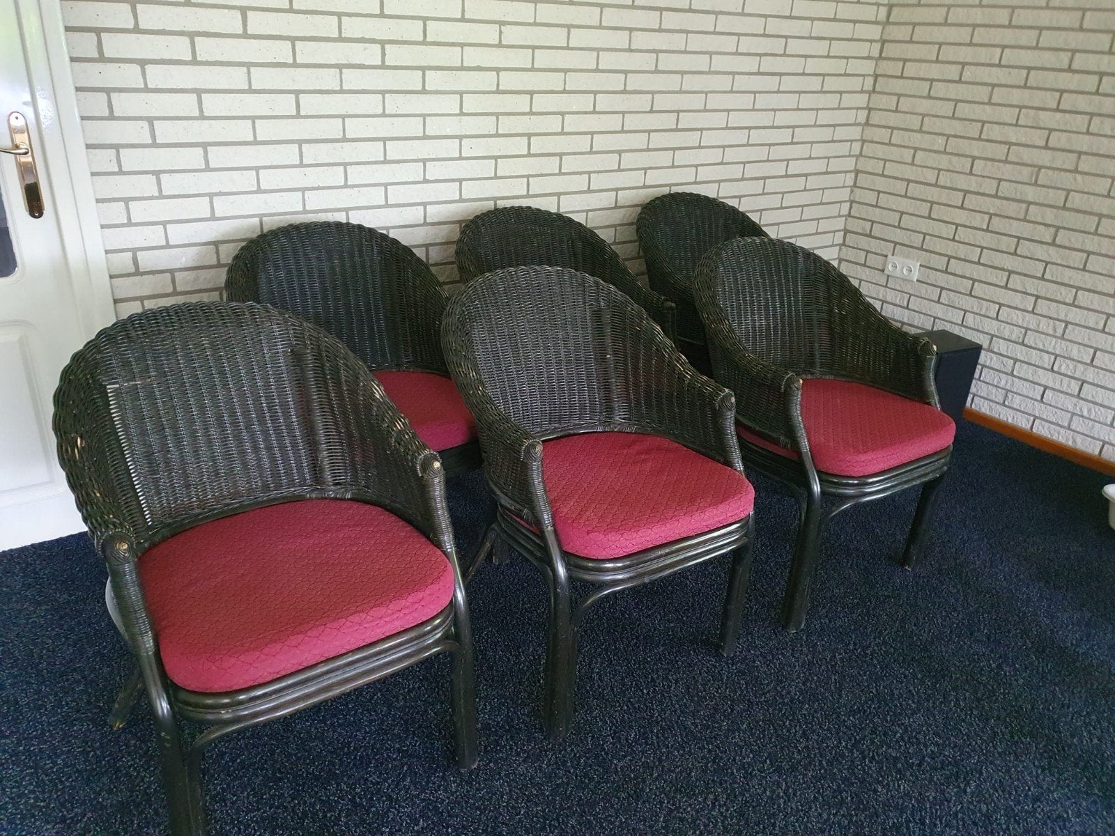 Rieten stoelen met kussen, Huis en Inrichting, Stoelen, Ophalen, Gebruikt, Zwart, Stof