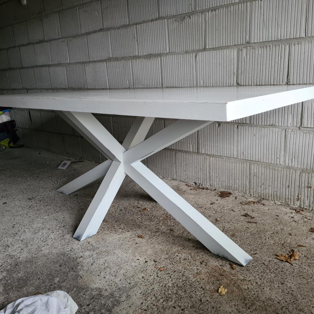 Wit eiken eettafel met witte spin onderstel 200 x 90 x 79 h, Ophalen, Rechthoekig, 150 tot 200 cm, 50 tot 100 cm