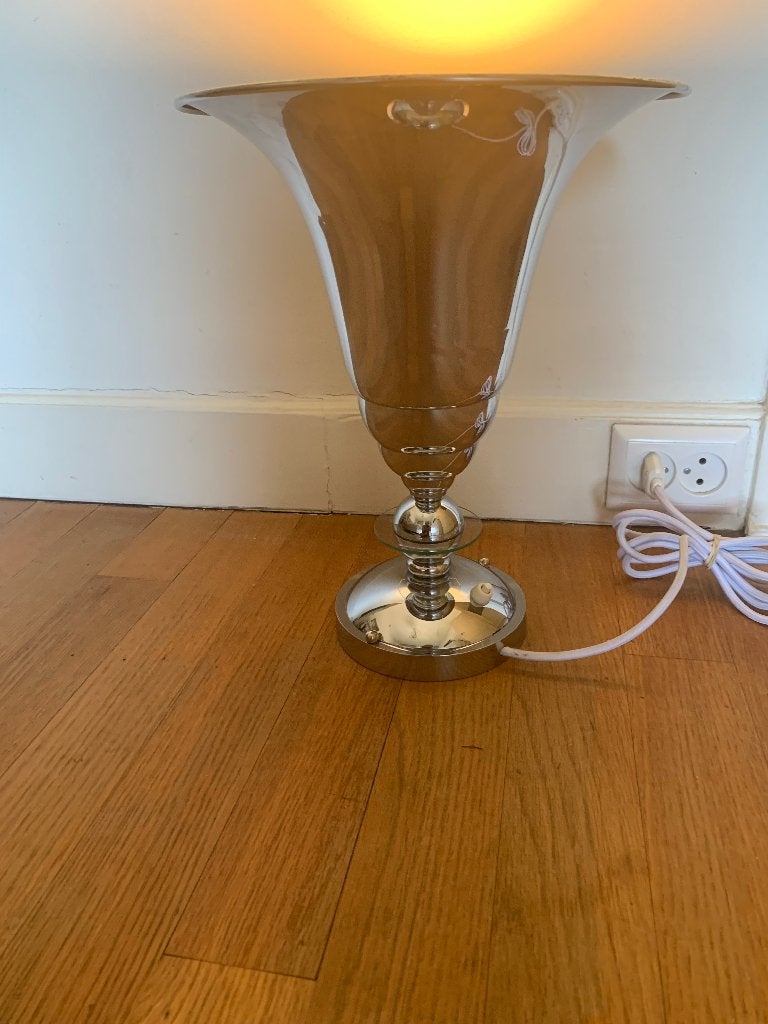 Art Deco uplighter lamp verchroomd, Gebruikt, Art deco, Met schakelaar, Sfeerlamp