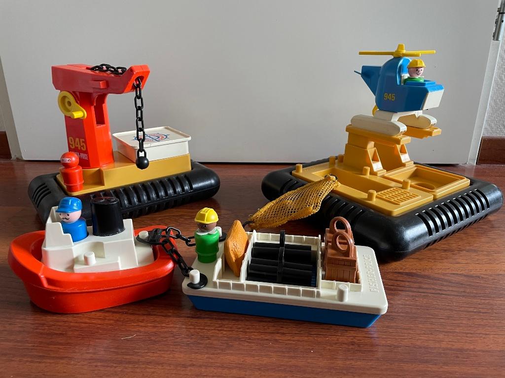 Fisher Price vintage booreiland met sleepboot en helikopter, Ophalen, Gebruikt, Speelset
