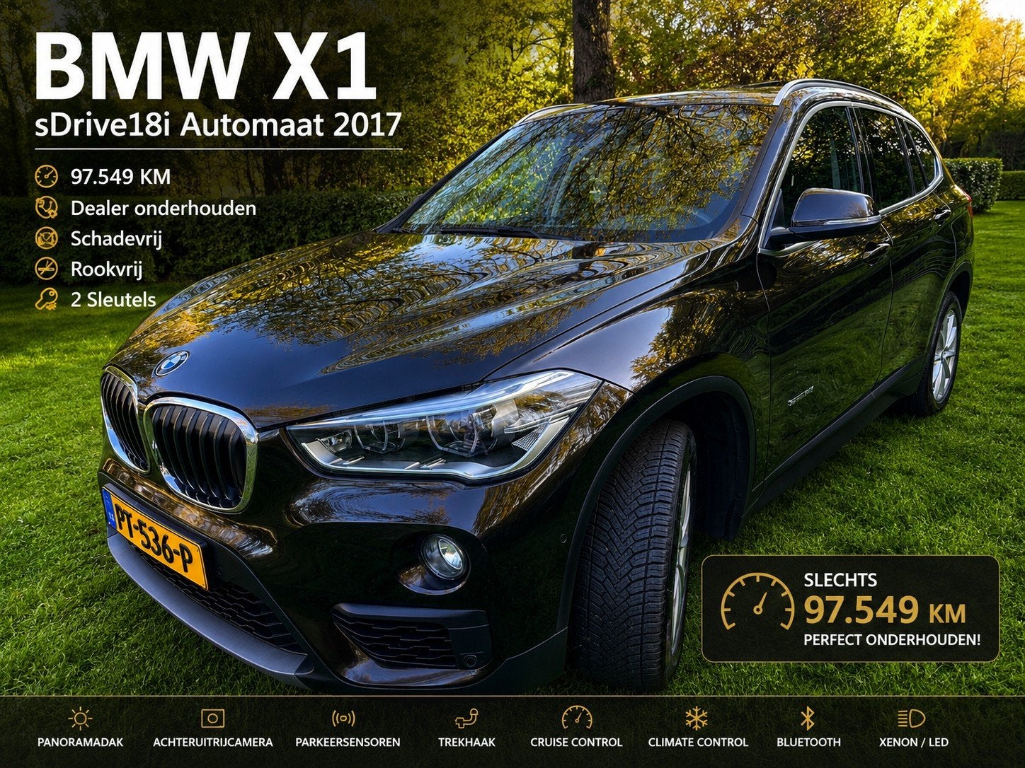 BMW X1 Automaat 2017 - 97.549 KM - Pano - Camera, Auto's, Bruin, Origineel Nederlands, 19 km/l, Particulier