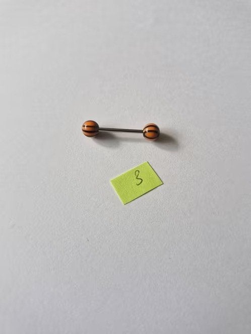 Tongpiercing oranje met zwarte strepen nr3 h3, Tongpiercing, Staal, Onbekend, Nieuw
