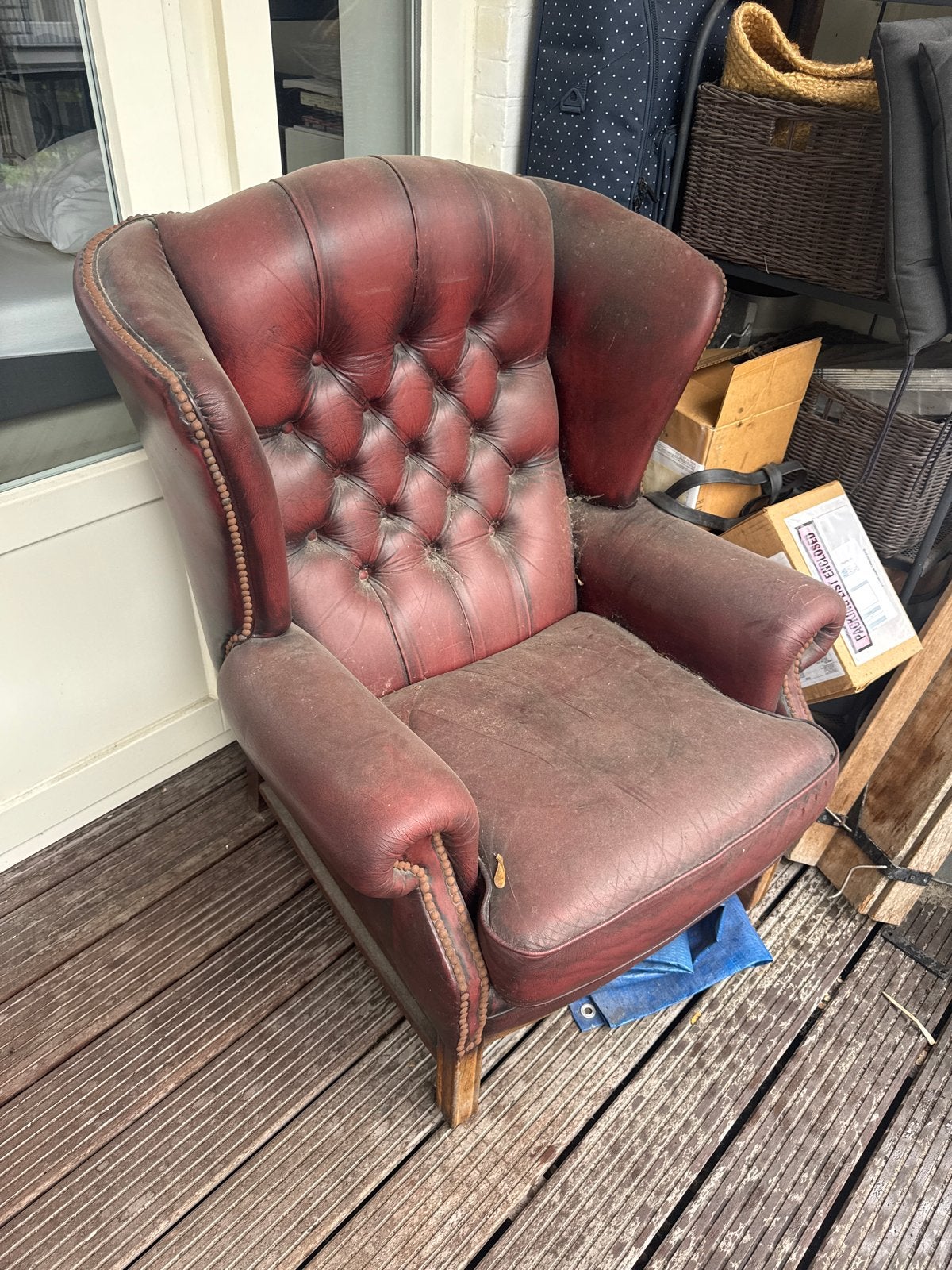 Vintage Leren Chesterfield Fauteuil, Huis en Inrichting, Fauteuils, Ophalen of Verzenden, Gebruikt, Leer, 75 tot 100 cm