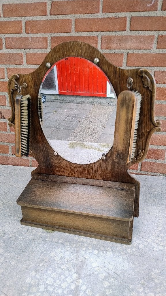Oude houten halspiegel, Antiek en Kunst, Ophalen of Verzenden