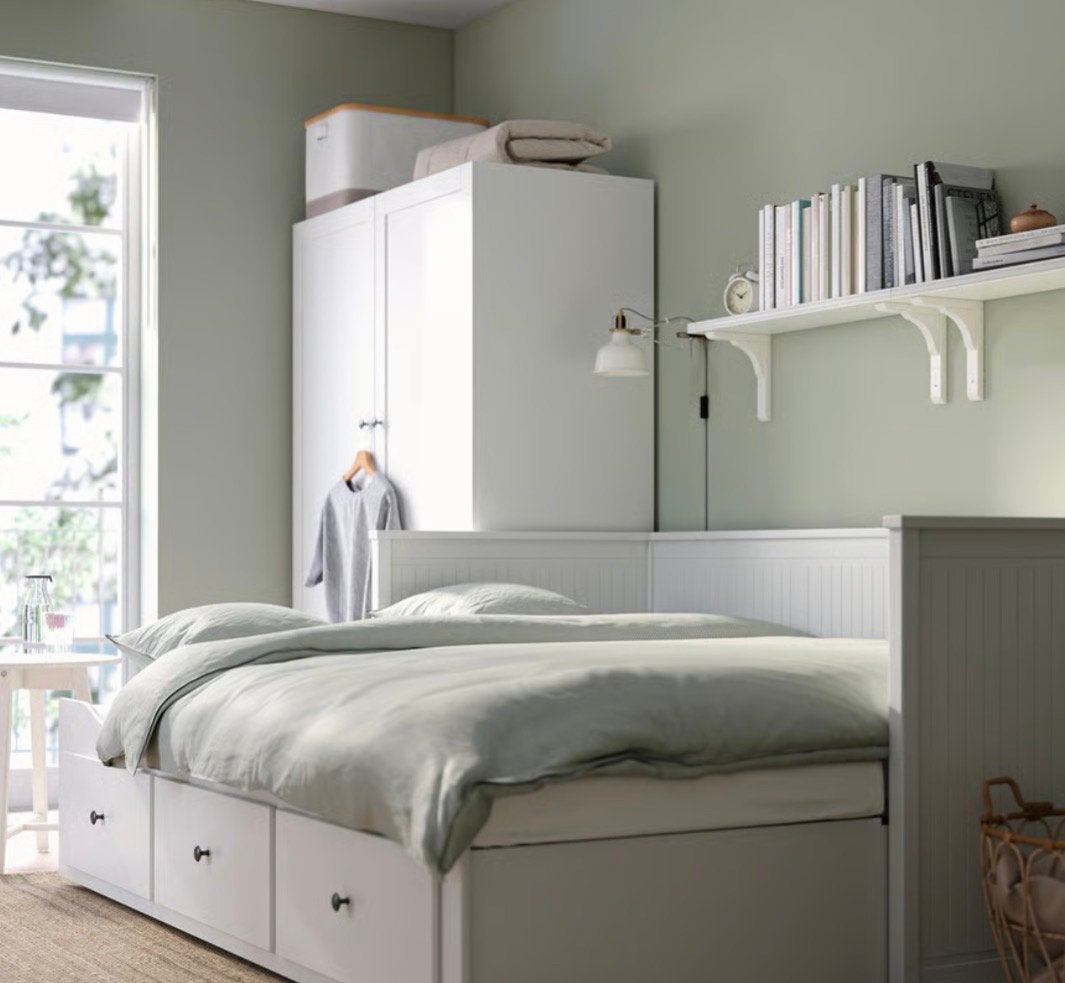 Hemnes bedbank, Ophalen, Wit, Tweepersoons, Zo goed als nieuw