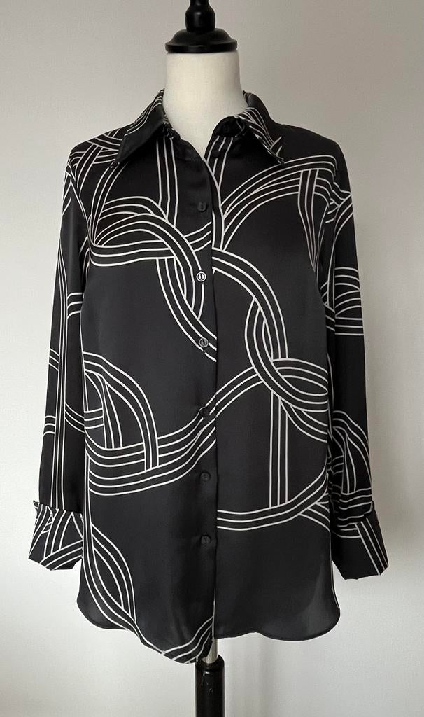 H&M donkergrijze blouse met grafisch lijnen maat S, Ophalen of Verzenden, Zo goed als nieuw, Maat 36 (S), Grijs