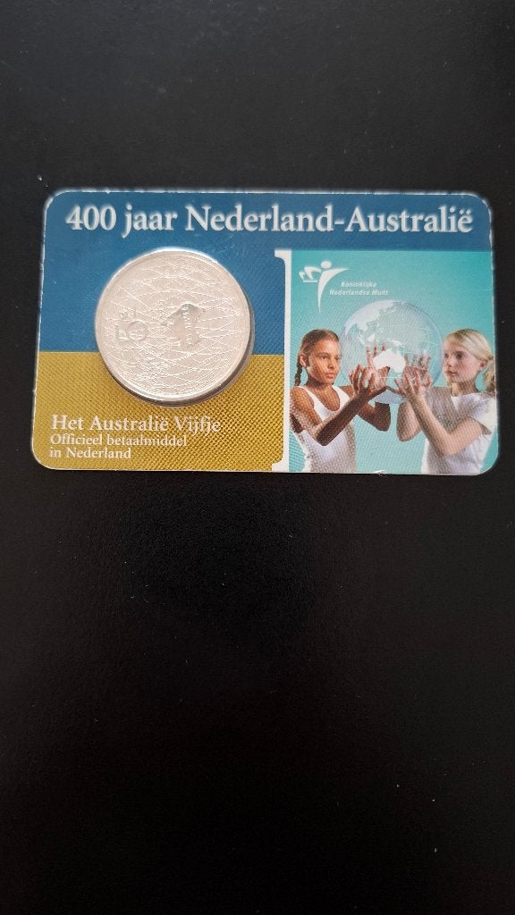 zilveren 5 euromunt Herdenking 400 jaar Nederland -Australië, Zilver, Overige landen, Ophalen of Verzenden, 5 euro